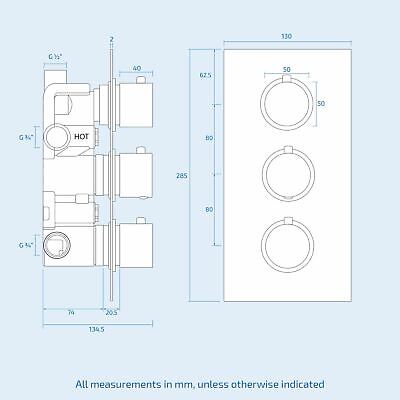Flora Concealed 3 Way Thermostatic Shower Mixer Valve Slim Head & Bath Filler