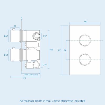 2 DIAL 2 WAY ROUND CONCEALED THERMOSTATIC MIXER VALVE ABS SHOWER HAND HELD KIT