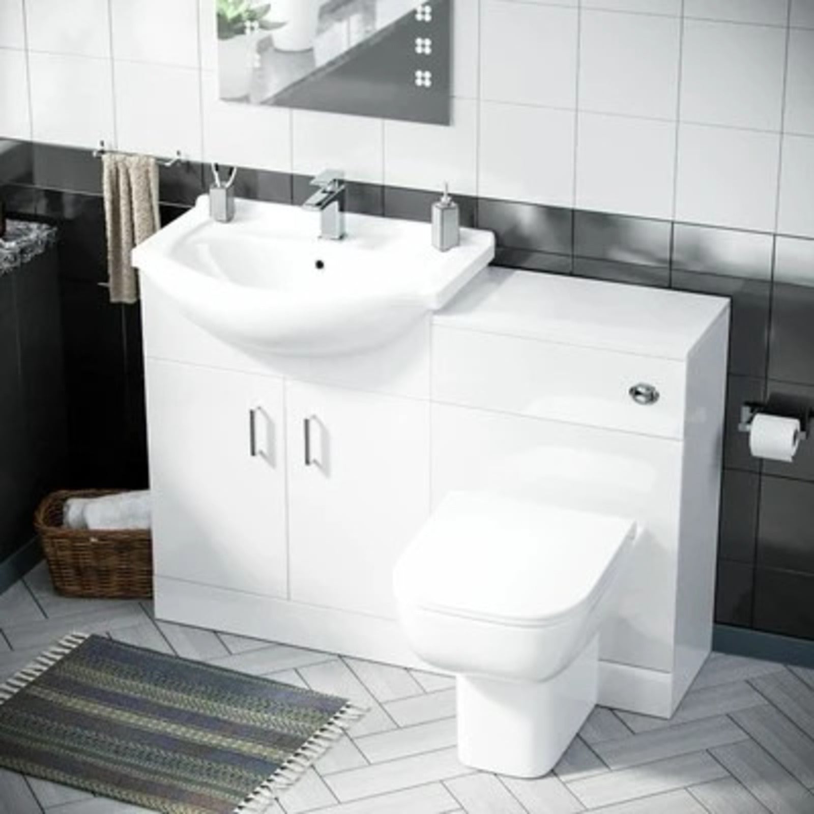 Ellen 650mm Cloakroom Basin Vanity Sink Unit & Back To Wall Toilet Suite