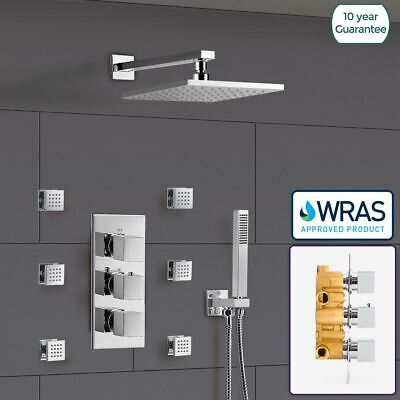 Olive 3 Way Square Concealed Thermostatic Shower Mixer Valve Handset Body Jet