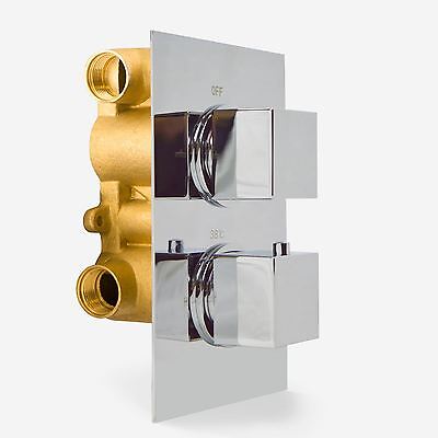 Temel Bathroom Concealed Thermostatic Shower Mixer Valve Square Slim Head 300mm