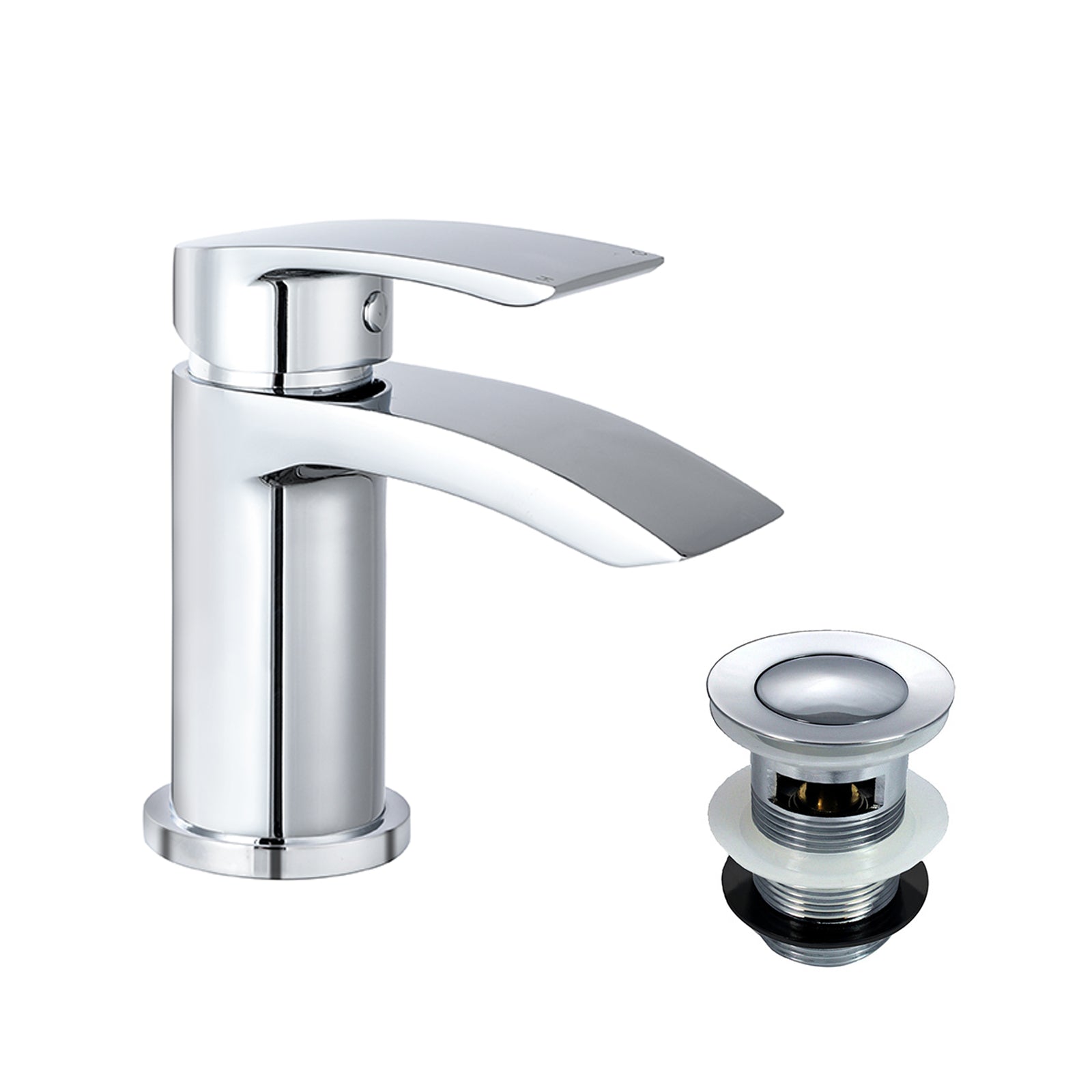 Libra Solid Brass Chrome Waterfall Basin Mono Mixer Tap & Waste
