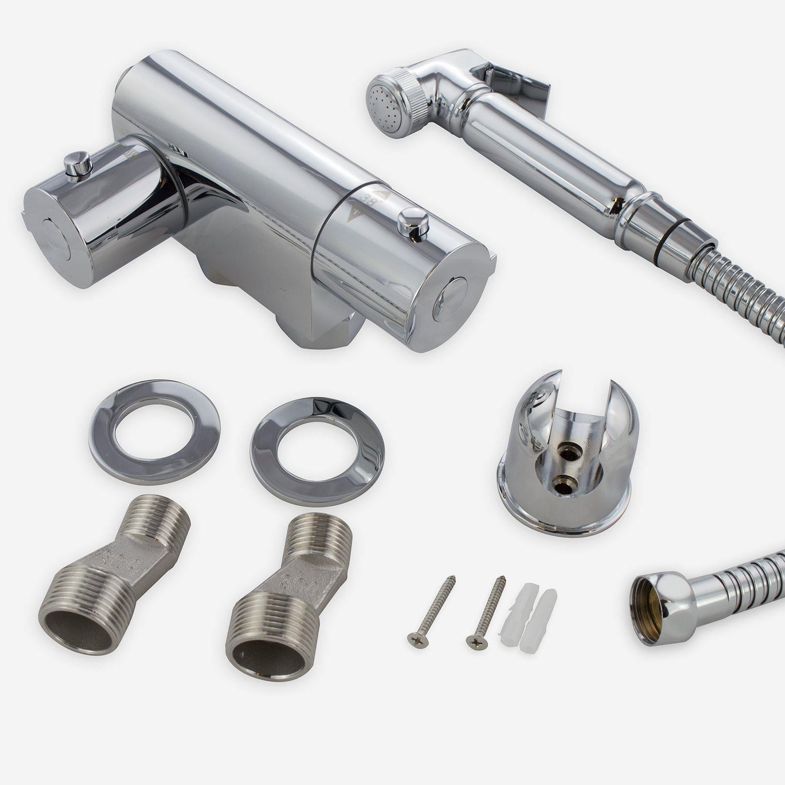 Contemporary Chrome Thermostatic Bar Valve Bidet Douche & Spray Kit
