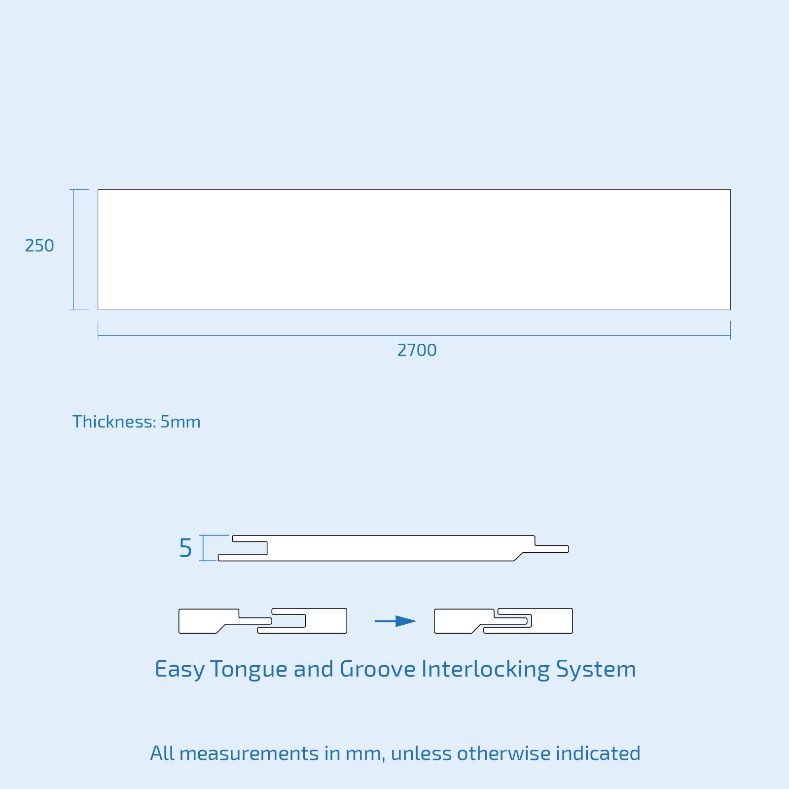 White Wood Gloss PVC Ceiling Panel/Shower Wall Panel 250mm X 2700mm X 5mm (Pack Of 4)