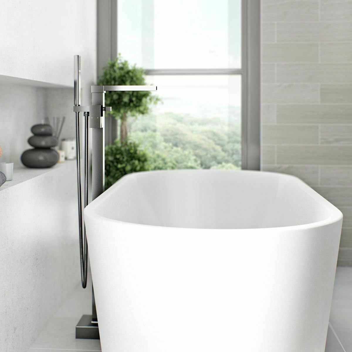 Ozone Chrome Square Freestanding Waterfall Bath Shower Mixer Modern Bathroom