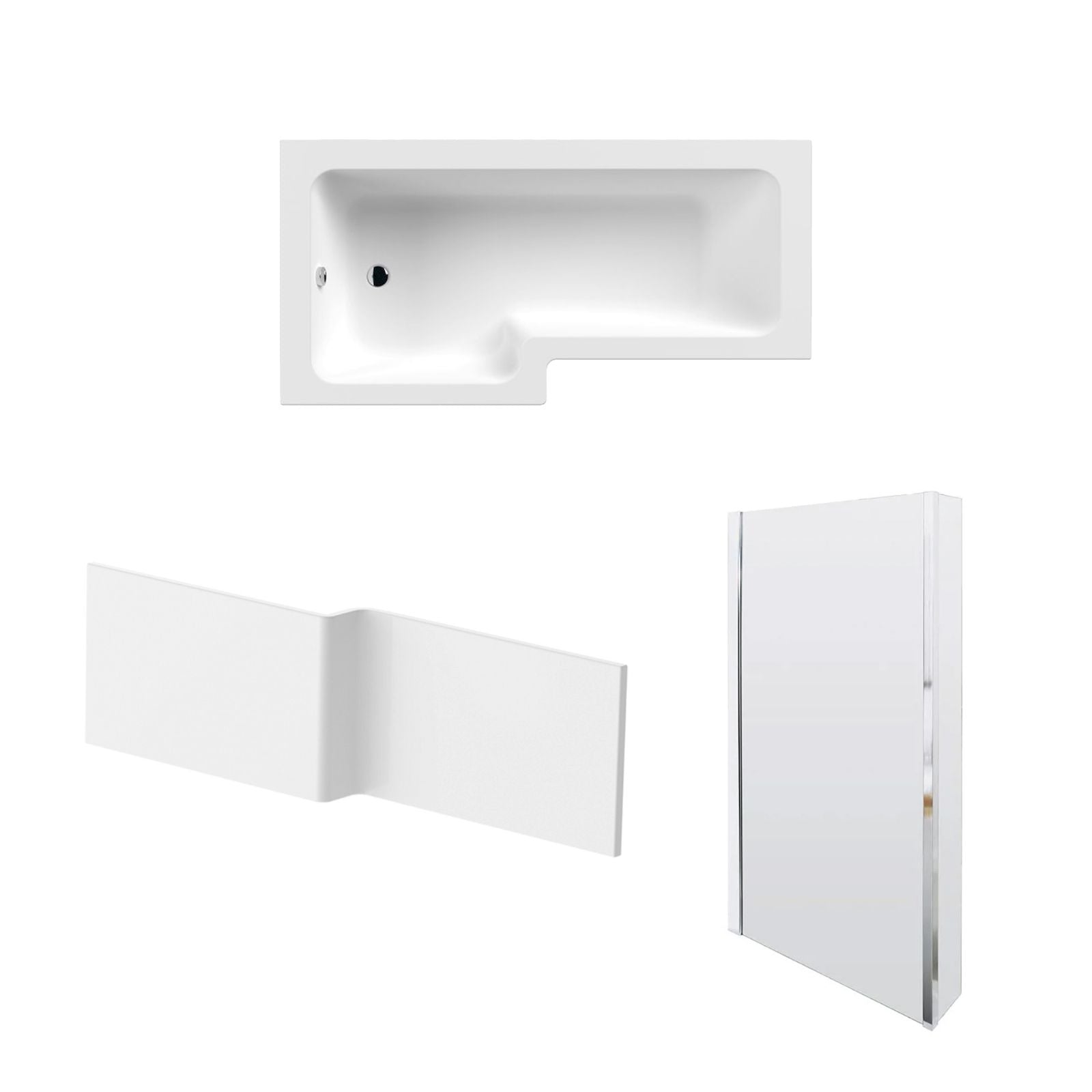 L-Shaped Left Hand Shower Bath & Optional Panels and Shower Screen