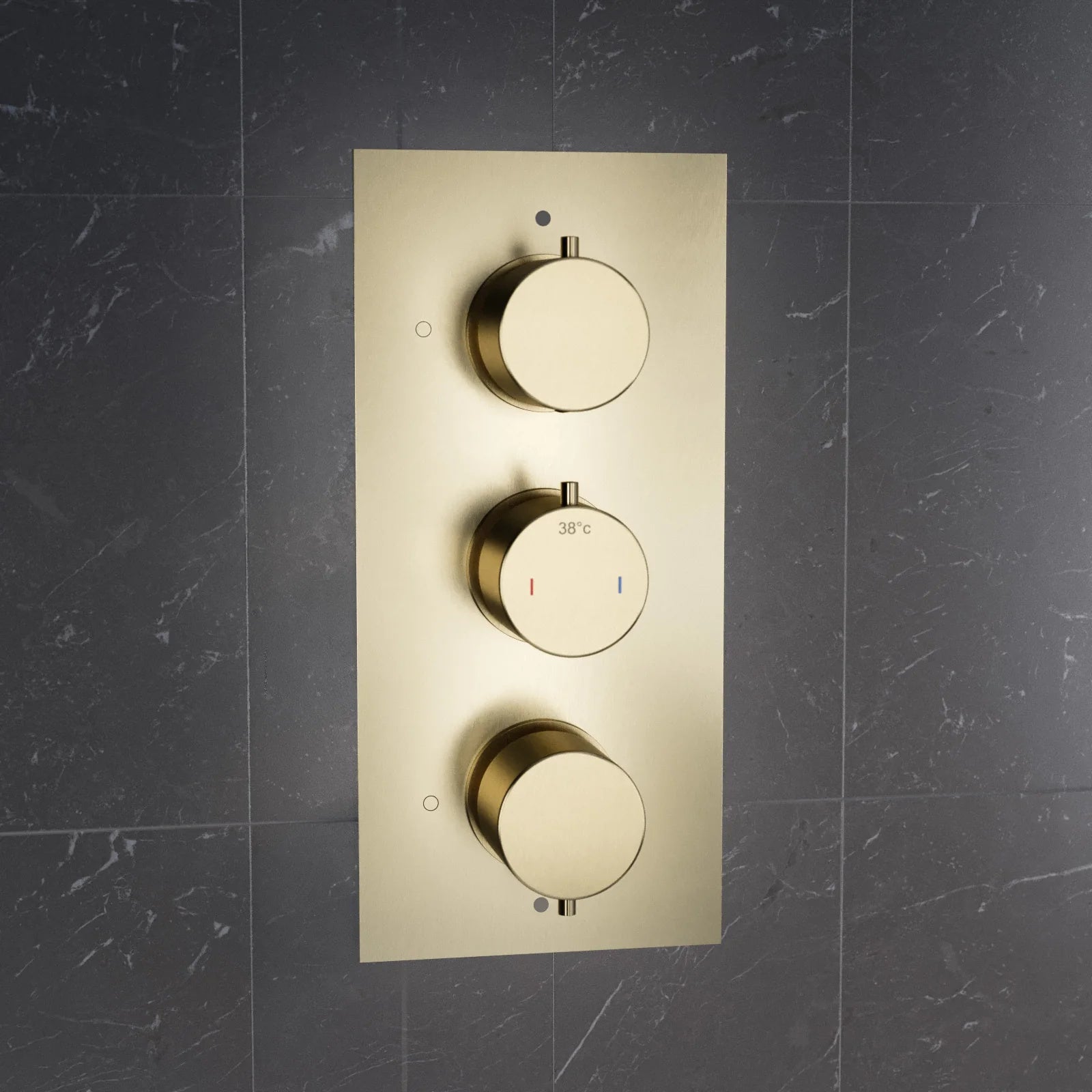 3 Dial 2 Way Concealed Thermostatic Round Shower Mixer Valve - Brushed Brass
