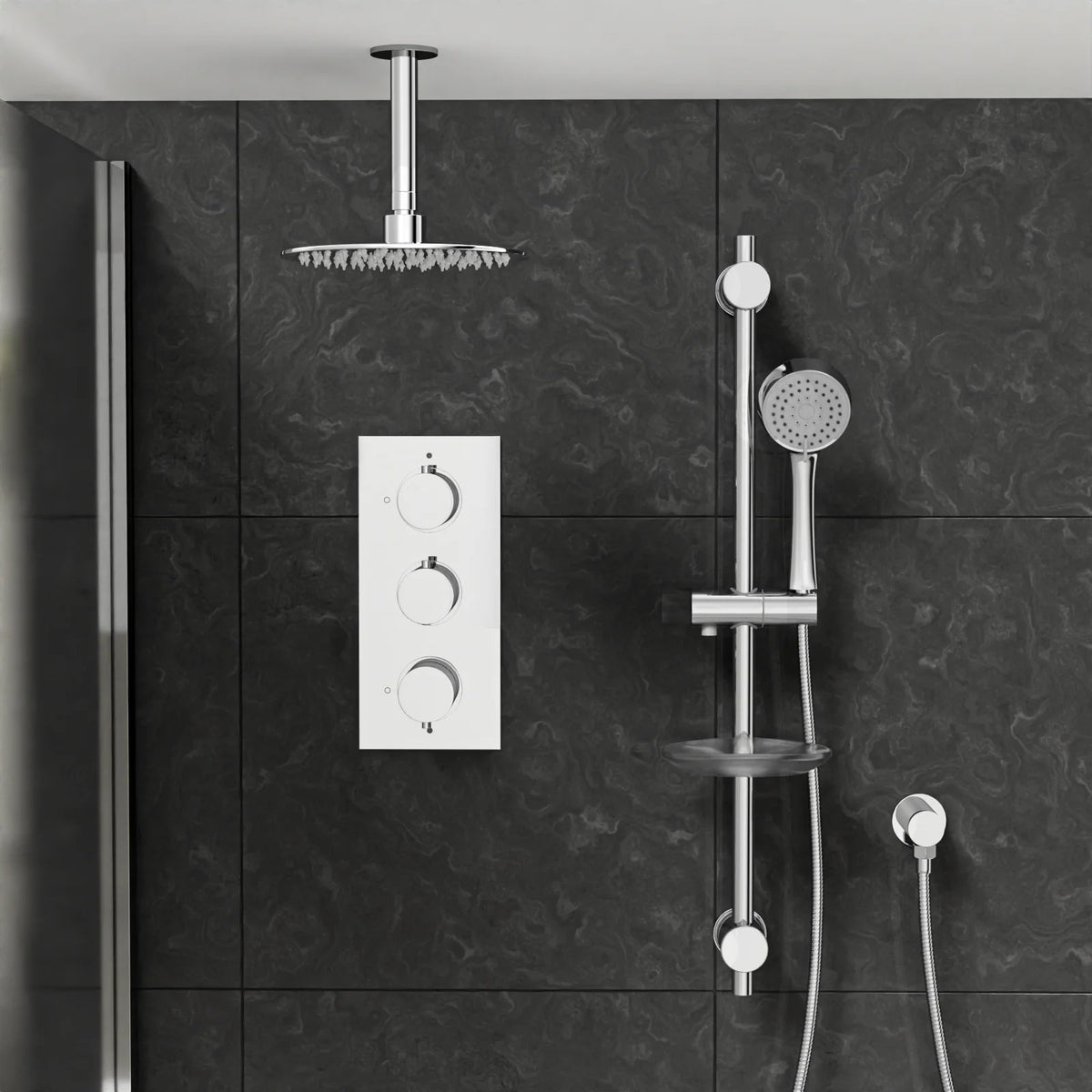 3 Dial 3 Outlet Concealed Thermostatic Shower With Handheld, Bath Filler & Waste