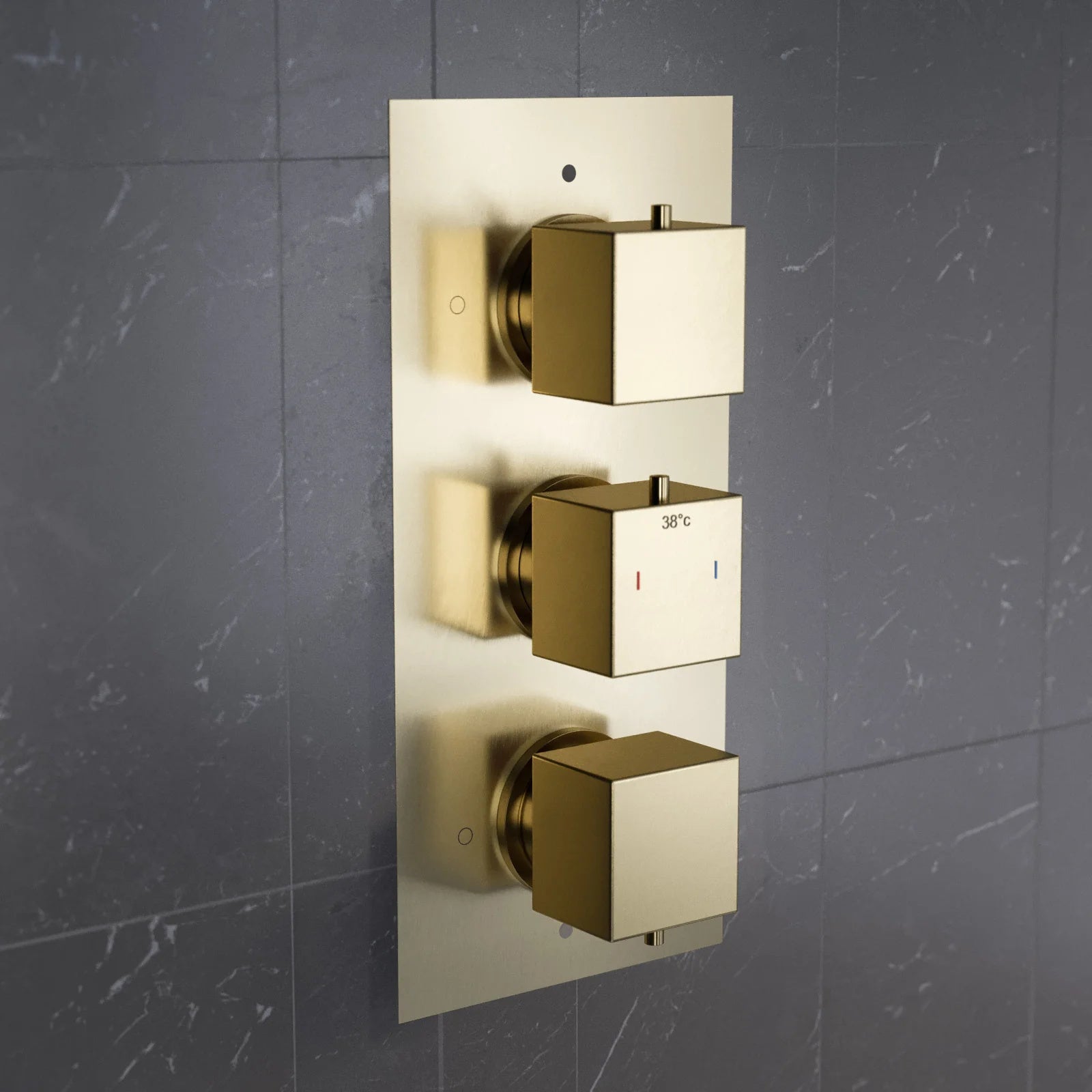 3 Dial 3 Way Concealed Thermostatic Square Shower Mixer Valve - Brushed Brass