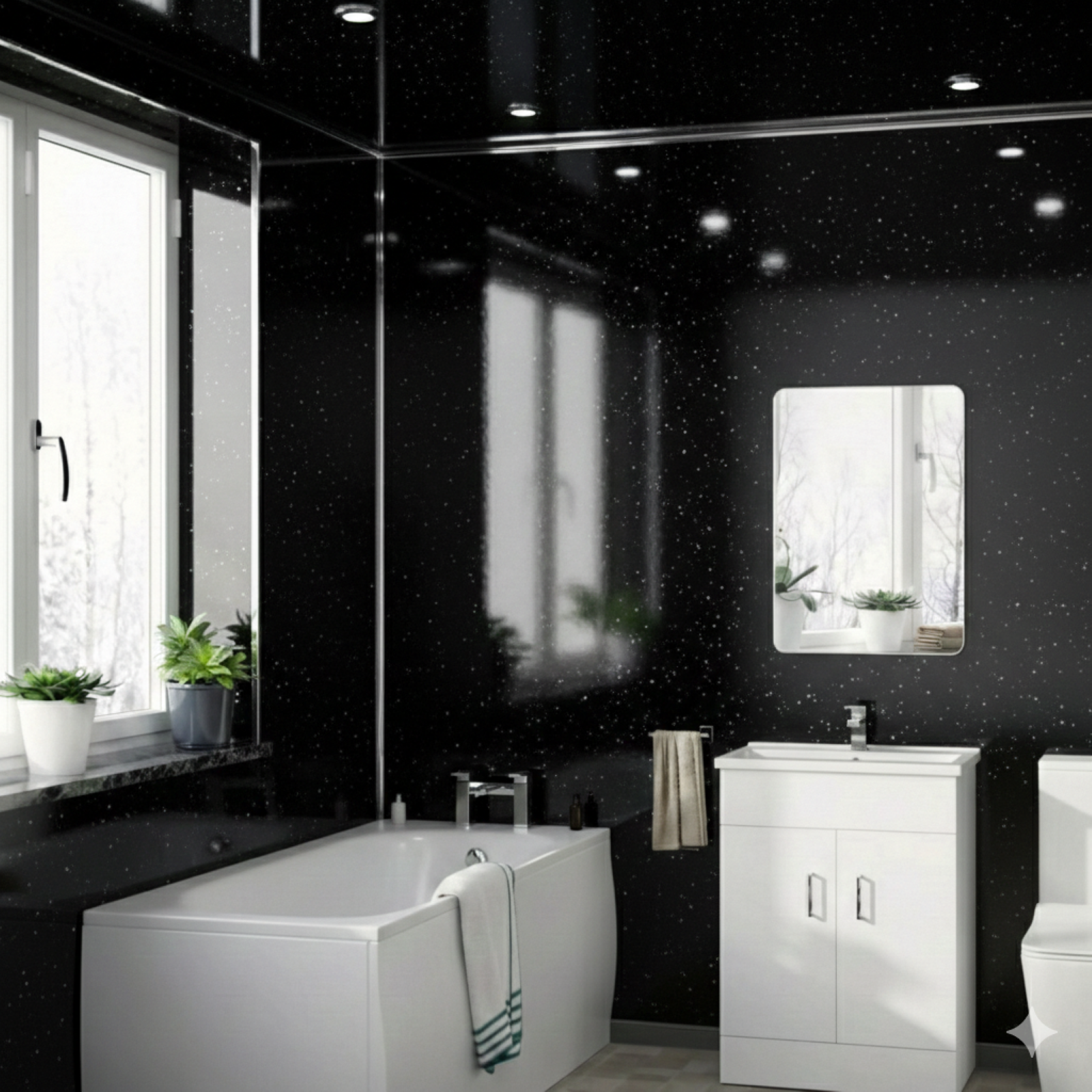 PVC Ceiling Panel/Shower Wall Panel Black Galaxy 250mm X 2700mm X 5mm (Pack Of 4)
