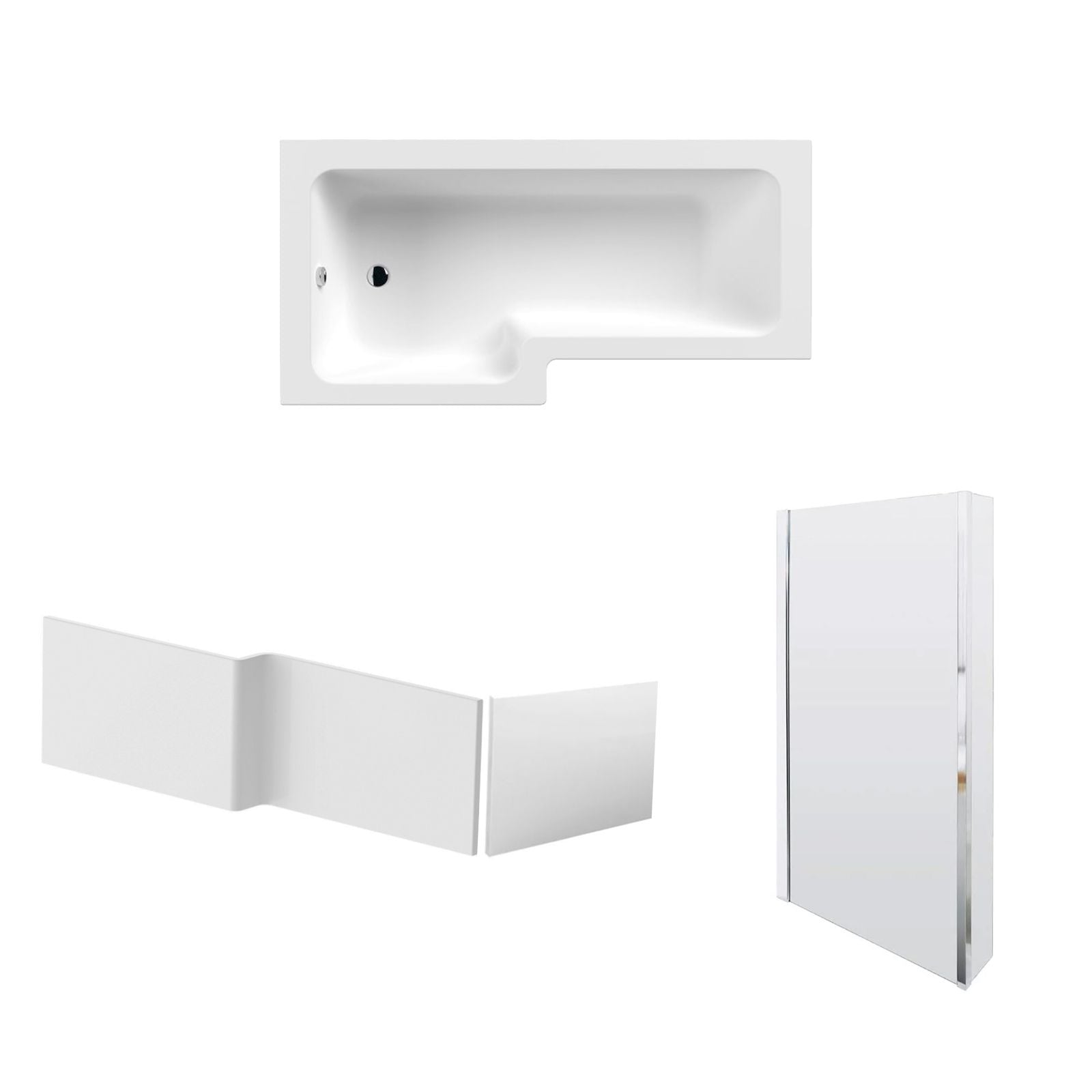 L-Shaped Left Hand Shower Bath & Optional Panels and Shower Screen