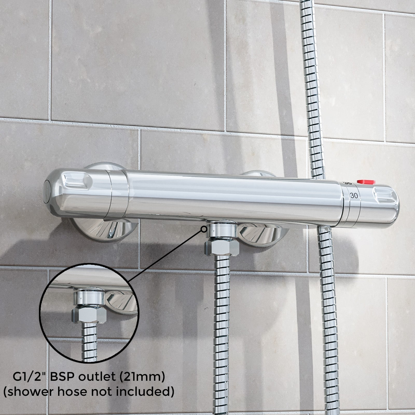 Exposed Shower Thermostatic Bar Mixer Valve Chrome