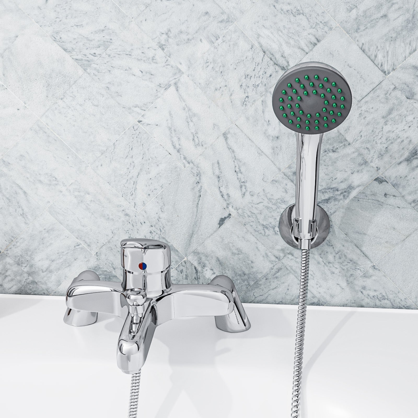Studio Contemporary Set Of Twin Basin Taps & Bath Shower Mixer Tap With Handheld Kit