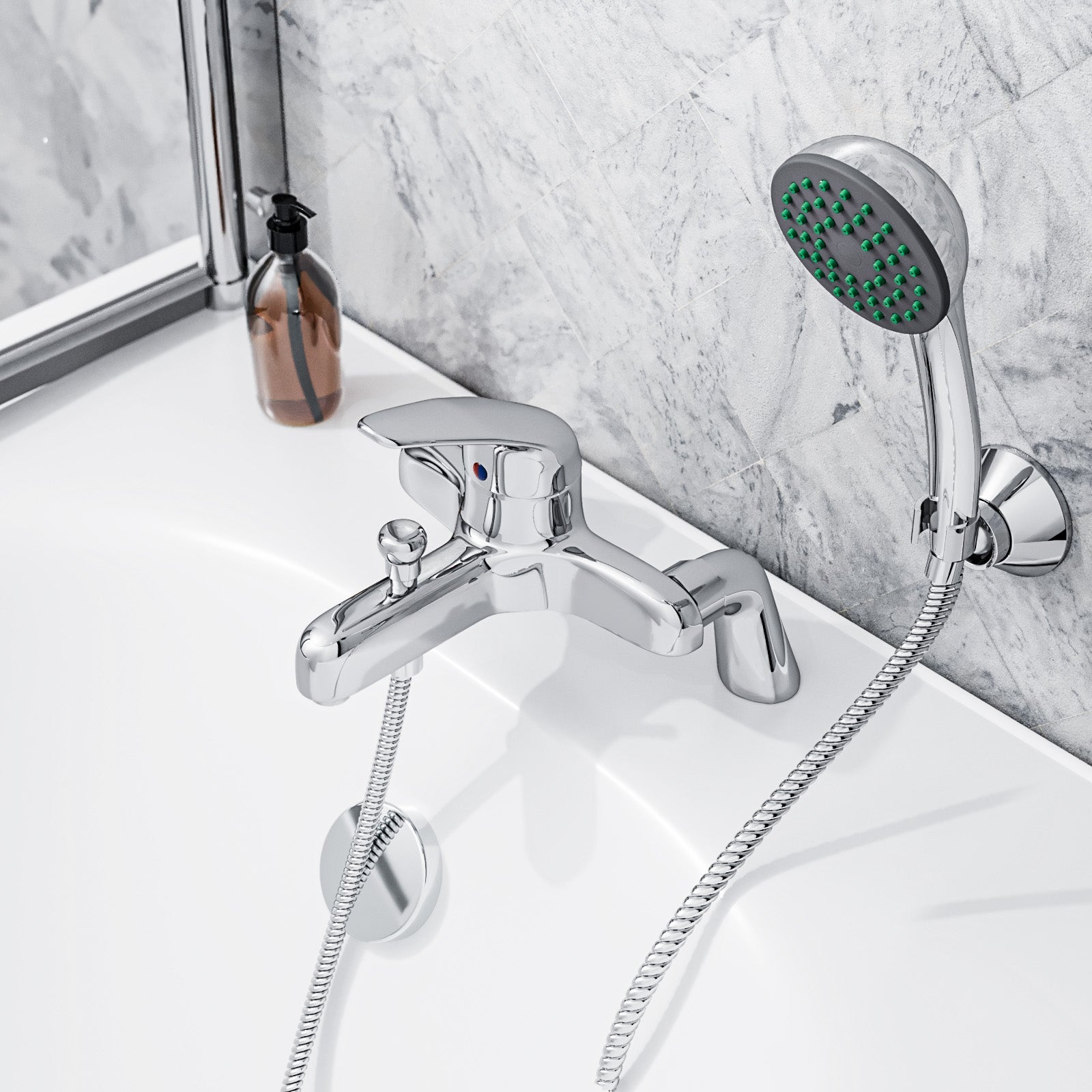 Studio Contemporary Set Of Twin Basin Taps & Bath Shower Mixer Tap With Handheld Kit