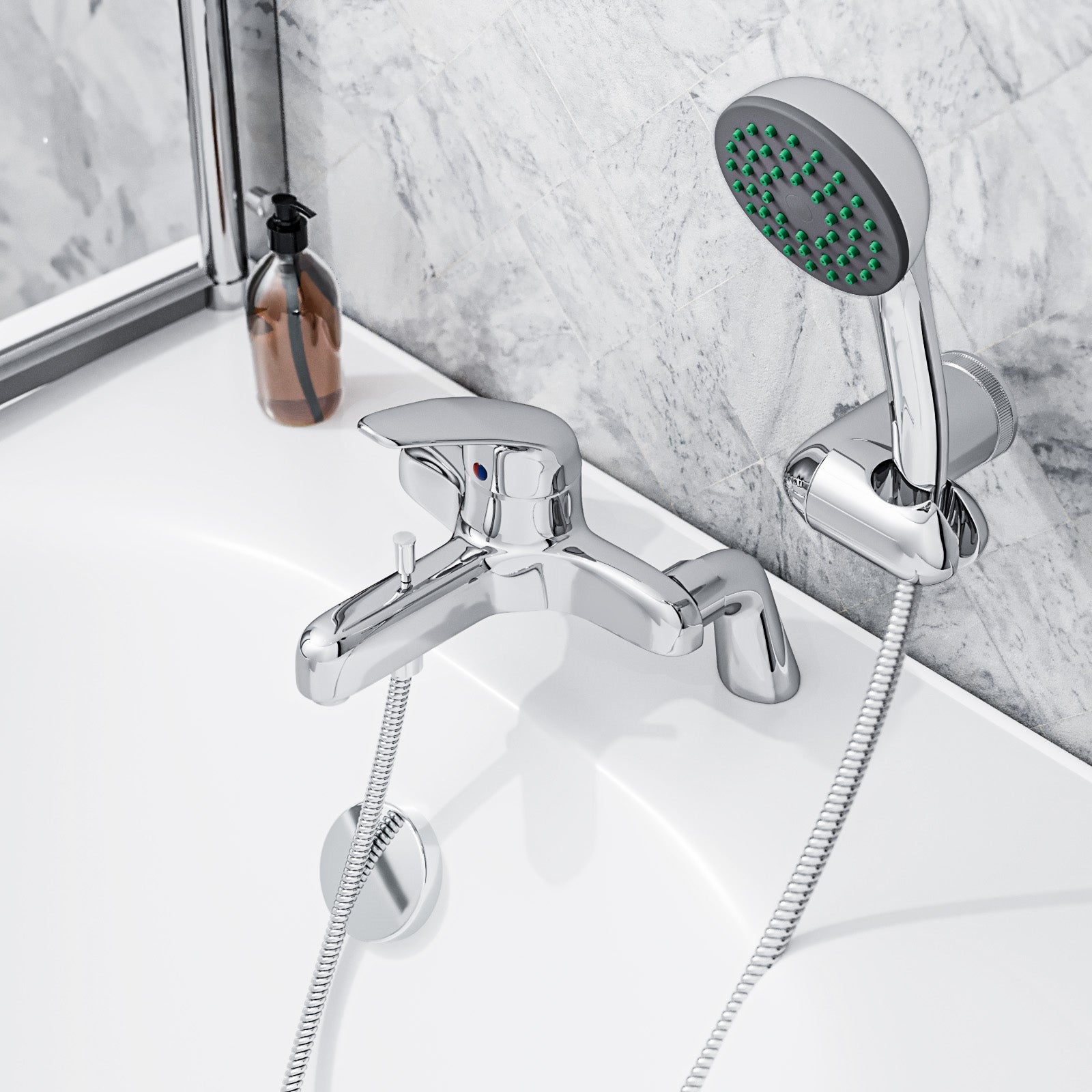 Dame Bathroom Basin Mono Mixer Tap, Bath Shower Mixer Tap & Waste Chrome