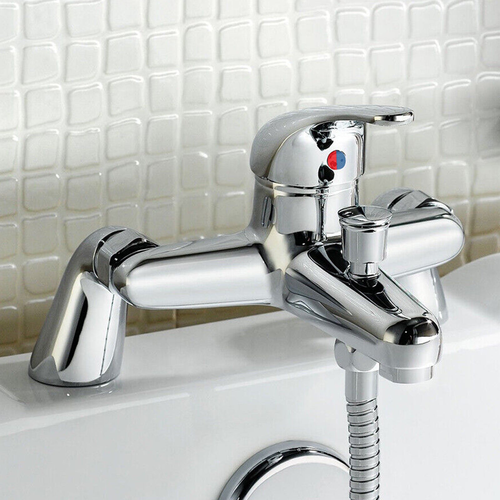 Brass Chrome Deck Mounted Bath Shower Mixer Tap Lever Handle Modern