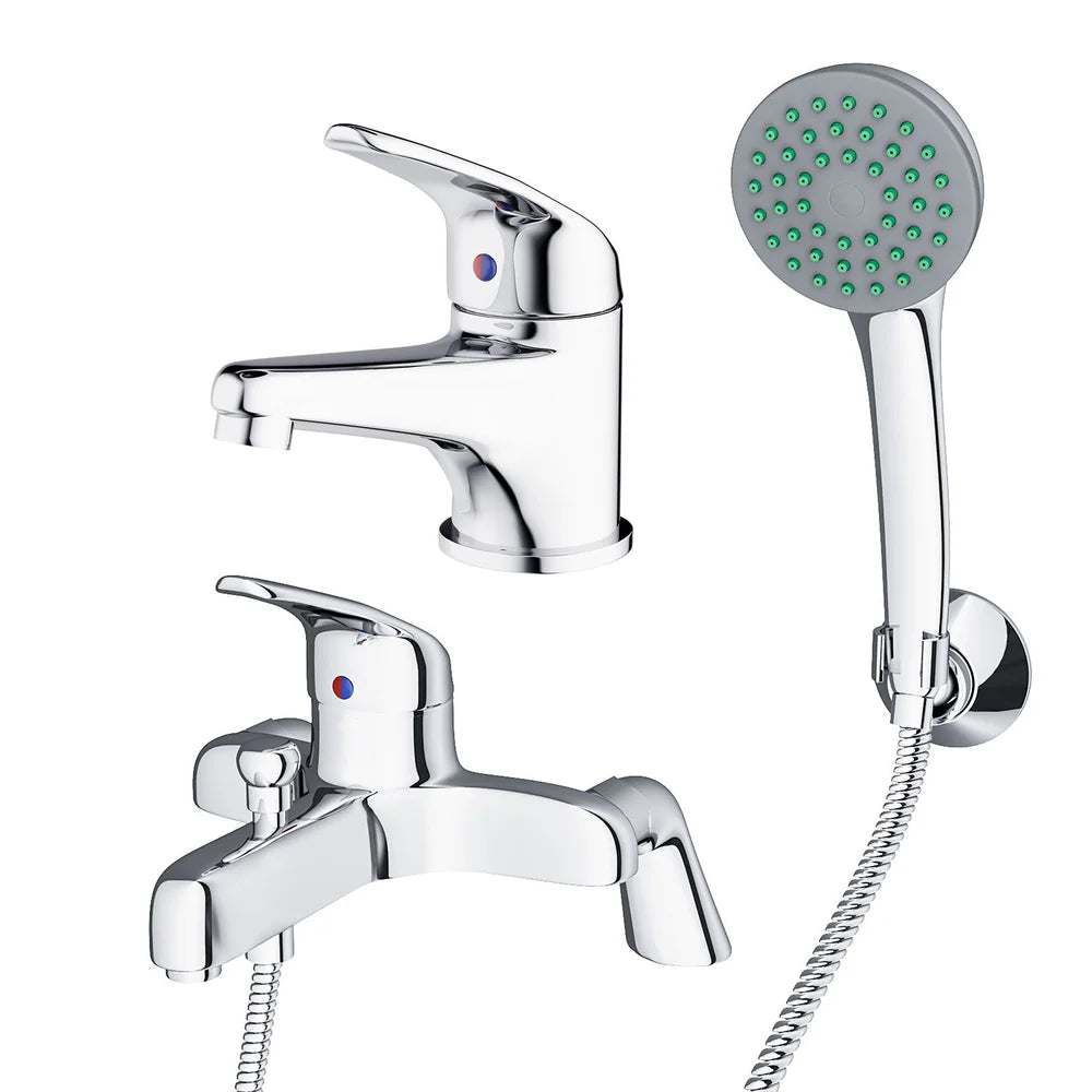 Studio Modern Chrome Basin Sink Mono Mixer Tap & Bath Shower Mixer Tap Set