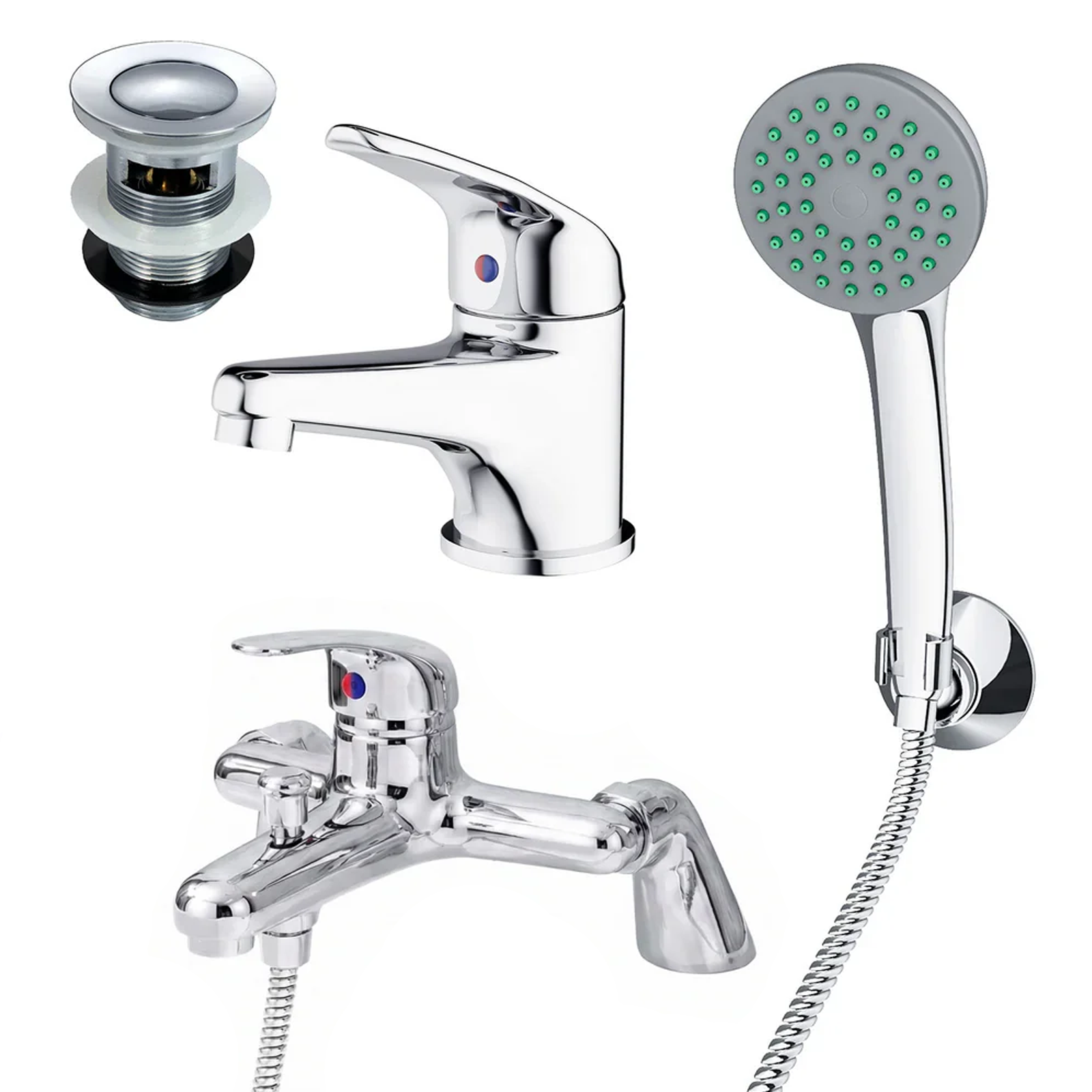 Studio Modern Chrome Basin Sink Mono Mixer Tap & Bath Shower Mixer Tap Set