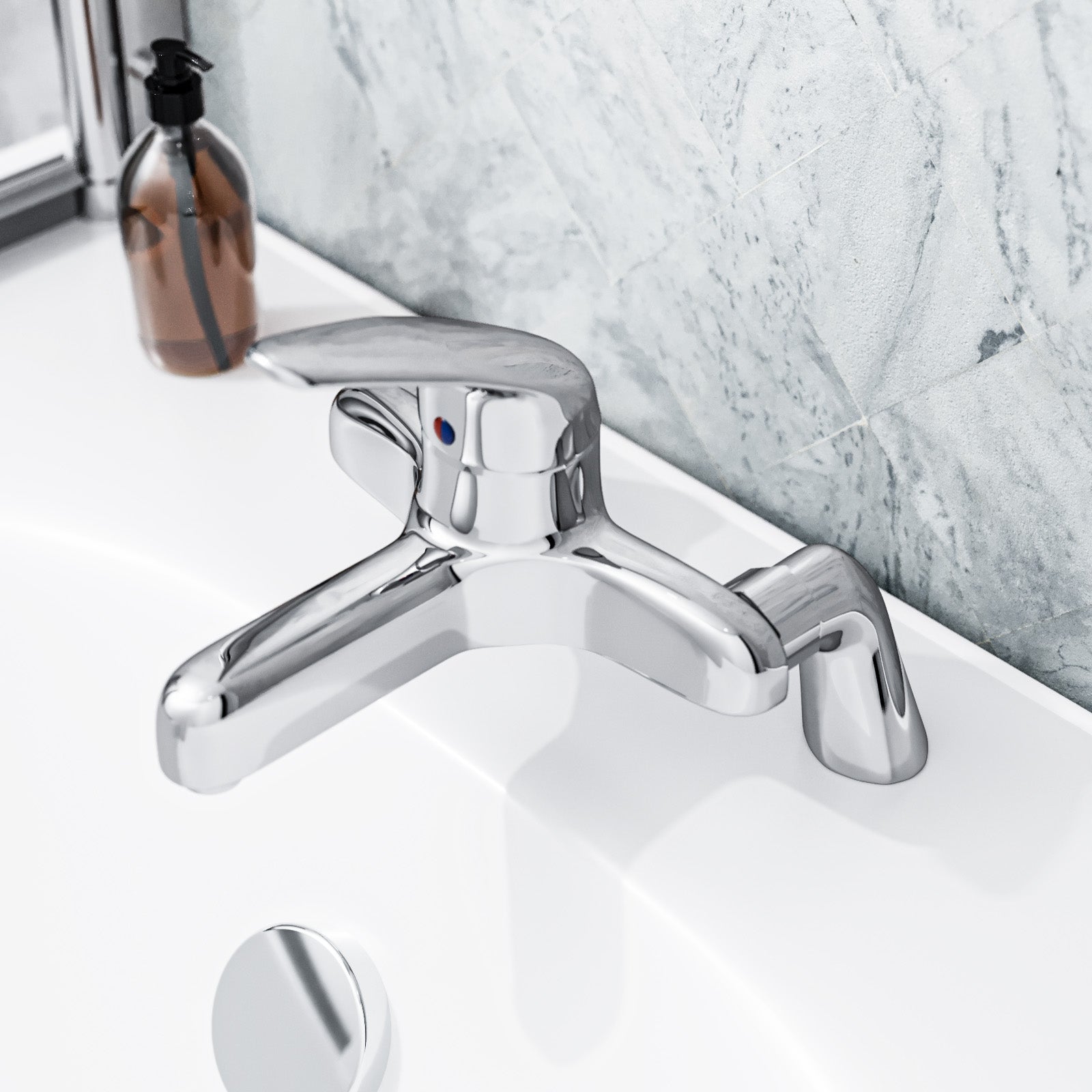 Studio Bathroom Set Of Basin Twin Taps and Deck Mounted Bath Filler Tap