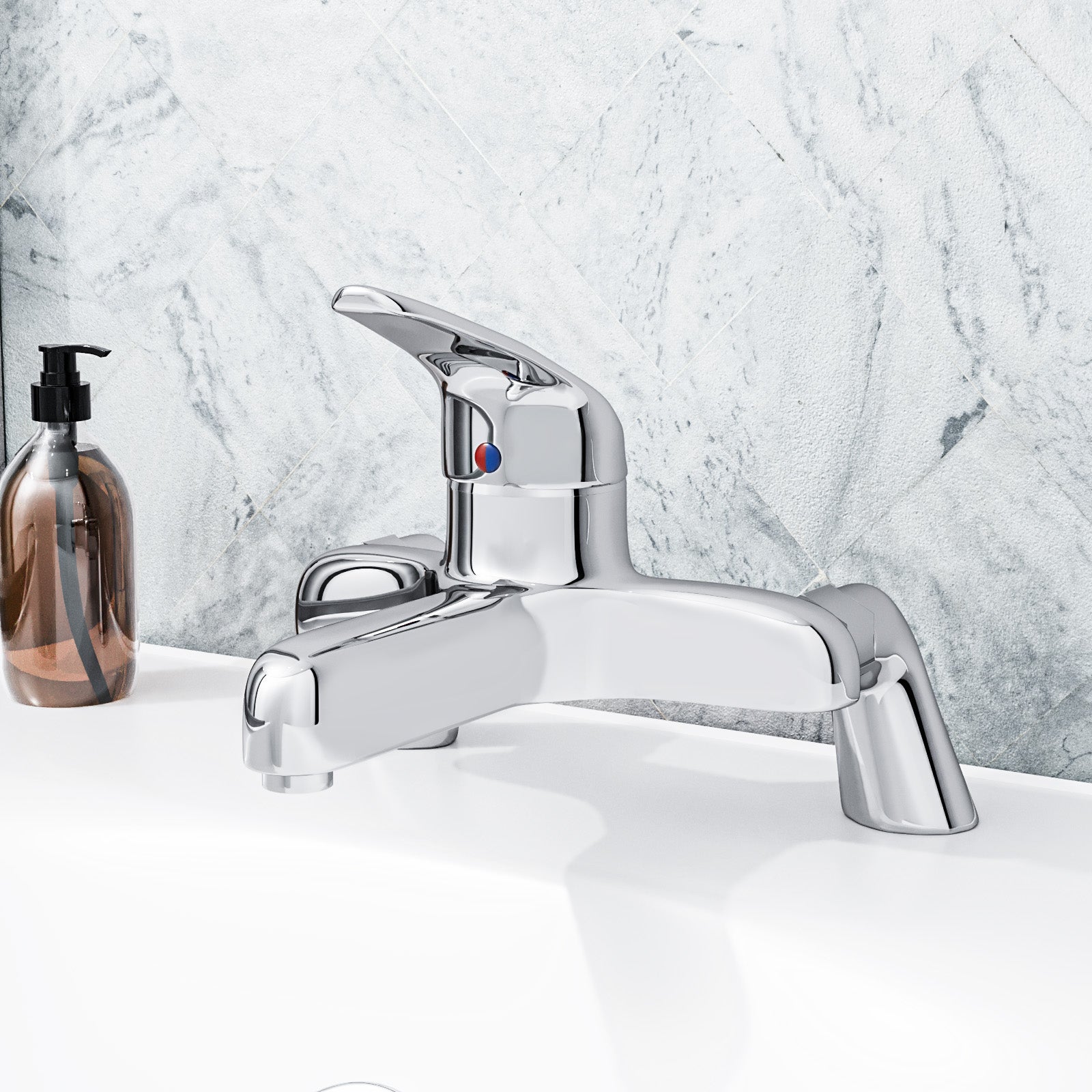 Studio Bathroom Set Of Basin Twin Taps and Deck Mounted Bath Filler Tap