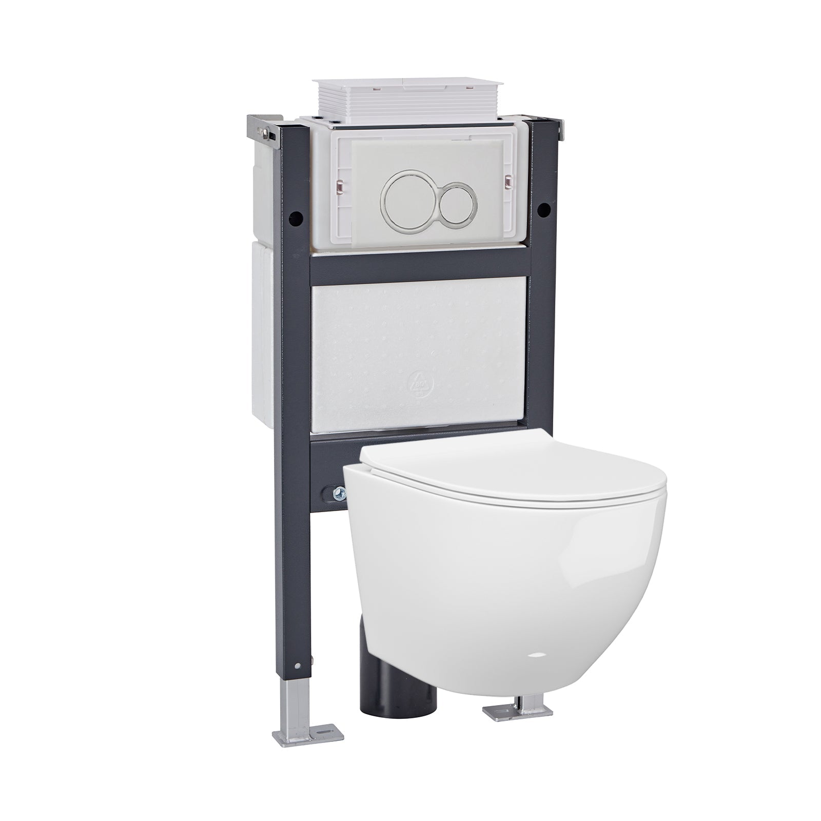 White Modern Round WH Toilet Concealed Frame & Round Button Flush Plate