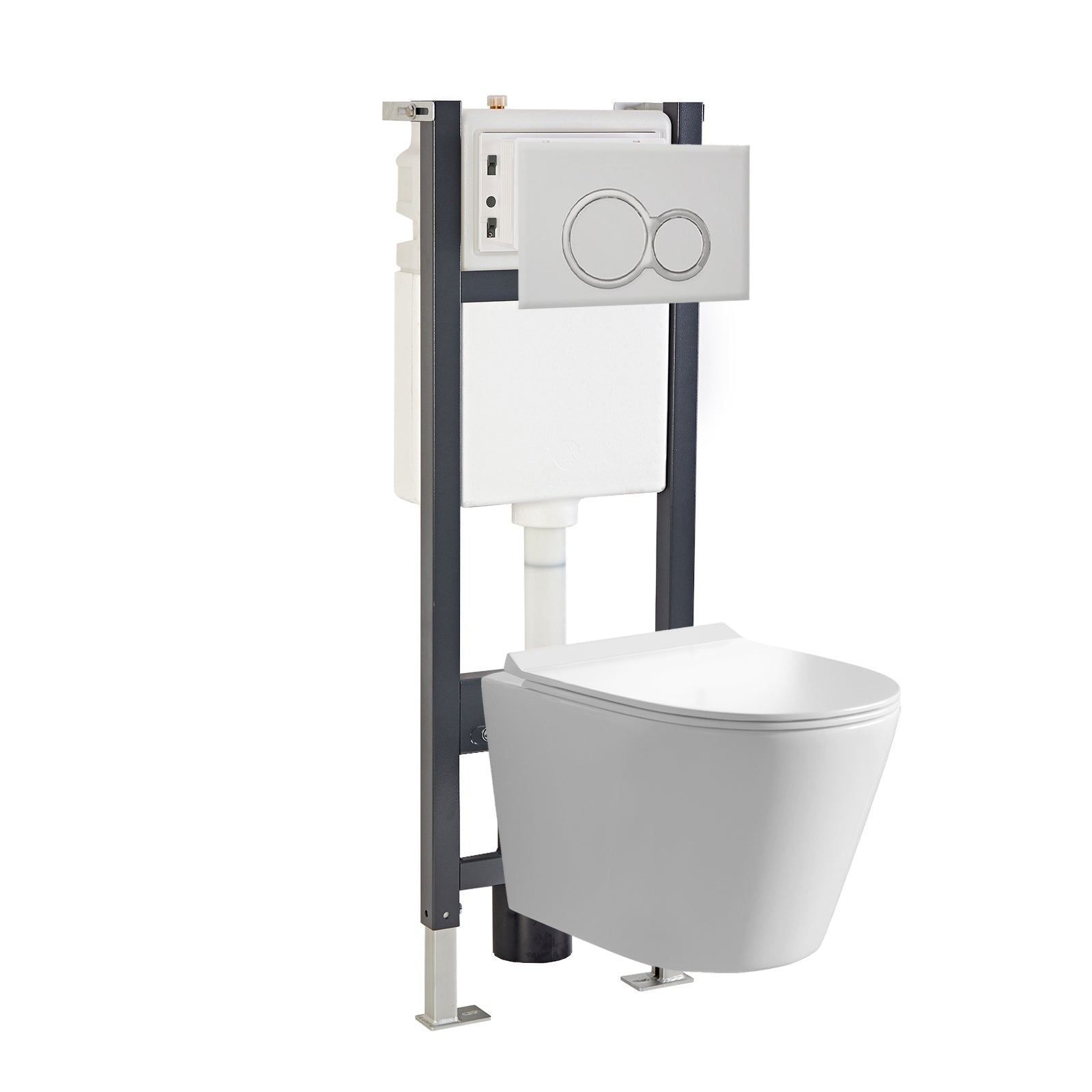 Round White Wall Hung Toilet With Frame & Round Button Flush Plate