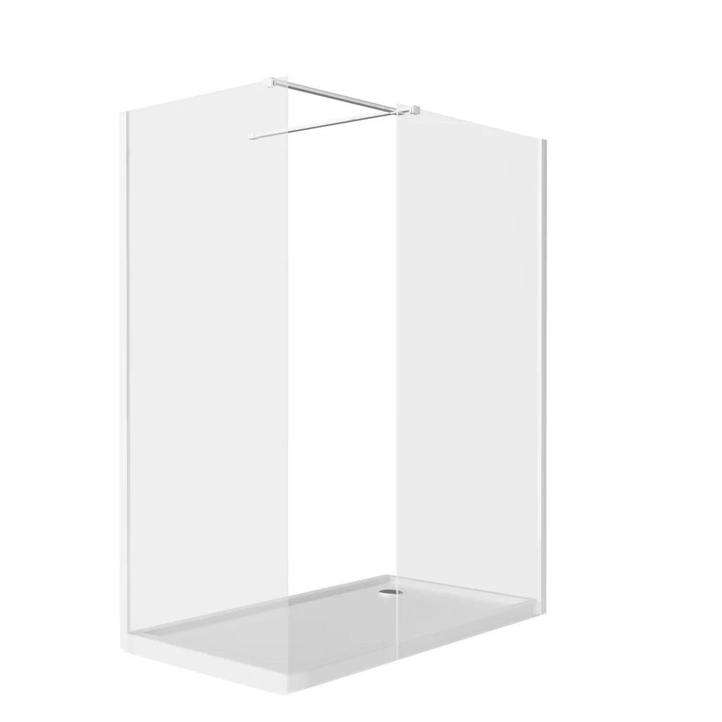 Chrome 900 x 800mm Wet Room Screen 8mm Tempered Glass with Tray