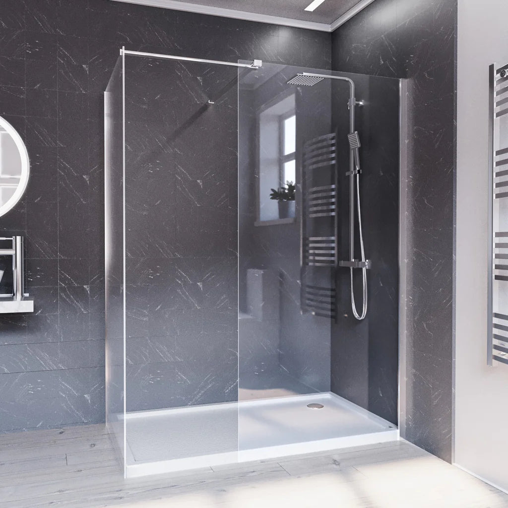 Chrome 900 x 800mm Wet Room Screen 8mm Tempered Glass with Tray