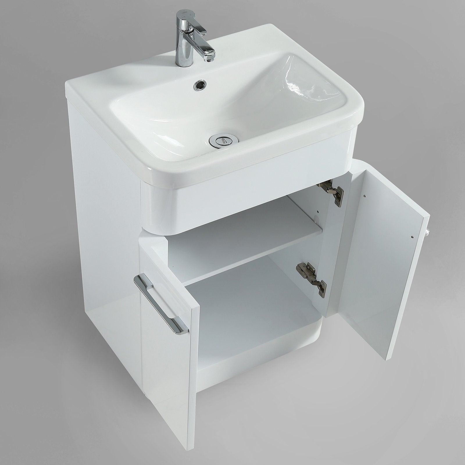 Afern Modern White 600mm Freestanding Vanity Sink Unit Ceramic Basin