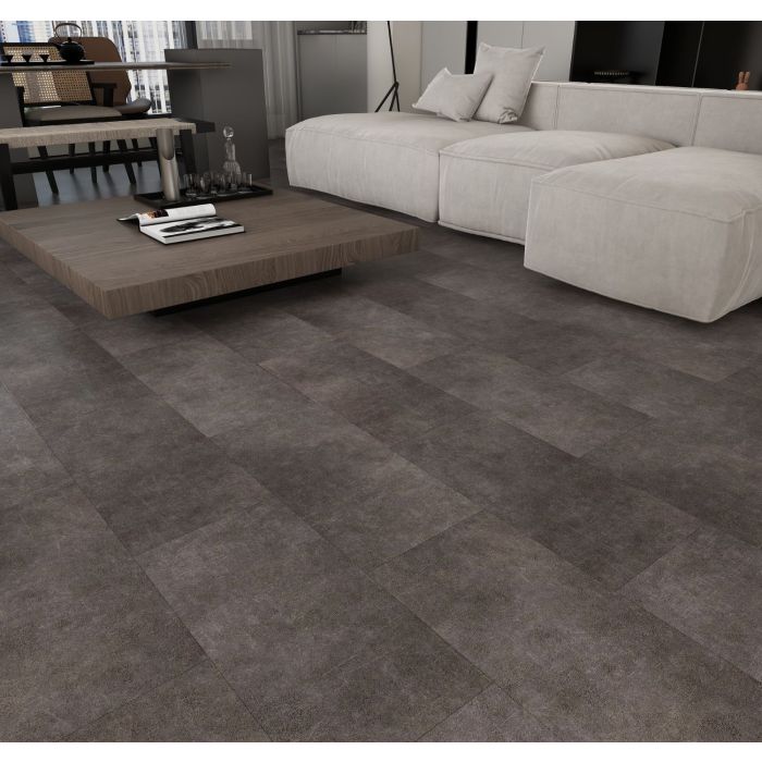 SPC Vinyl Click Flooring Tile 610mm x 305mm Dark Grey Stone 5.35mm Thick - Pack Of 10