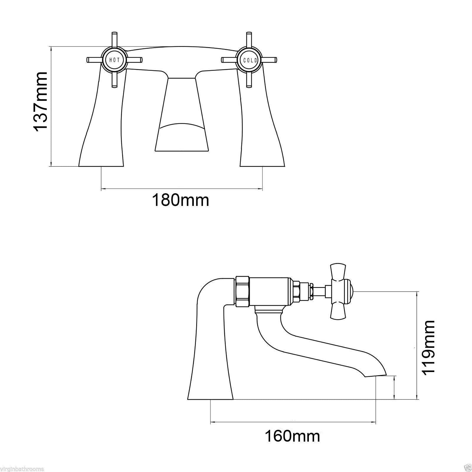Edwardian Deck Mounted Bath Filler Tap Brass Chrome Full Turn Cross Handle
