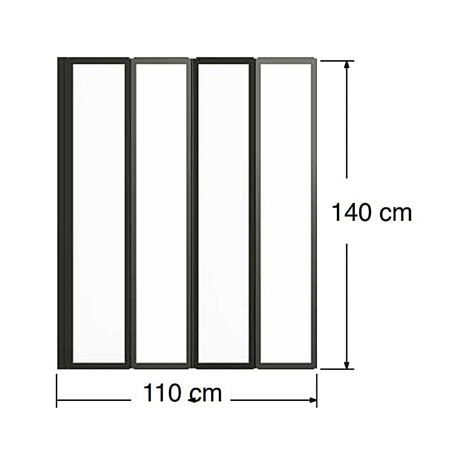 1100mm 4 Fold Folding Bath Shower Screen Matt Black Frame