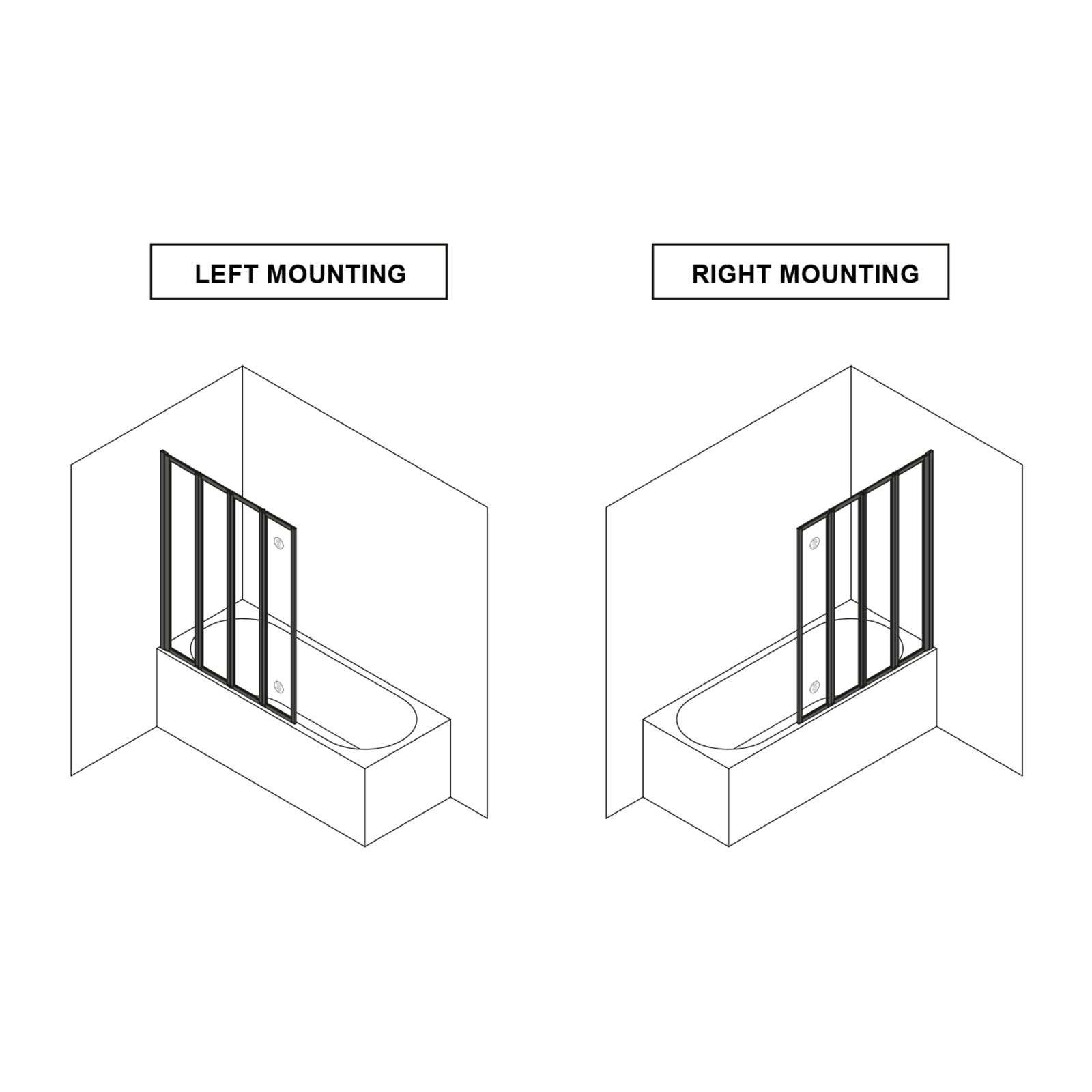 1100mm 4 Fold Folding Bath Shower Screen Matt Black Frame