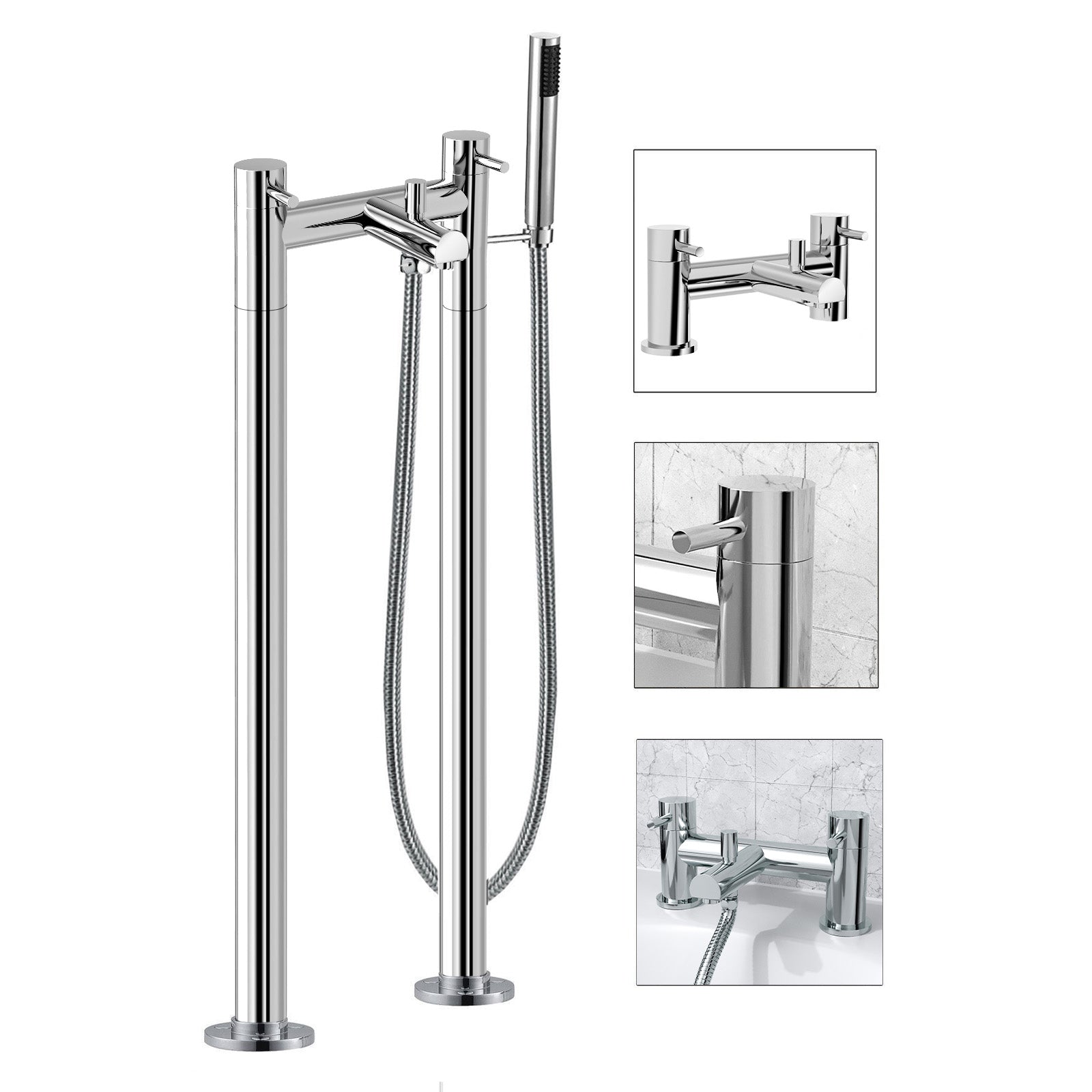 Blossom Contemporary Freestanding Floor Mounted Bath Shower Mixer Tap With Handheld Kit