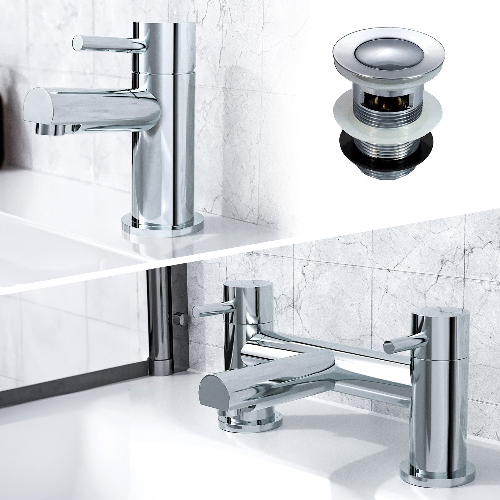 Marc Modern Deck Mounted Bath Filler Tap & Basin Sink Single Lever Tap