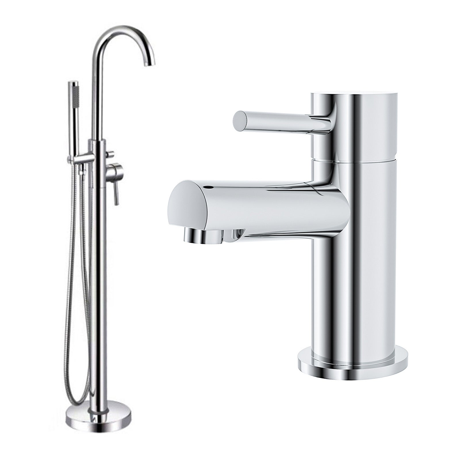 Modern Freestanding Chrome Bath Shower Mixer Tap With Shower Kit + Marc Basin Sink Mono Tap