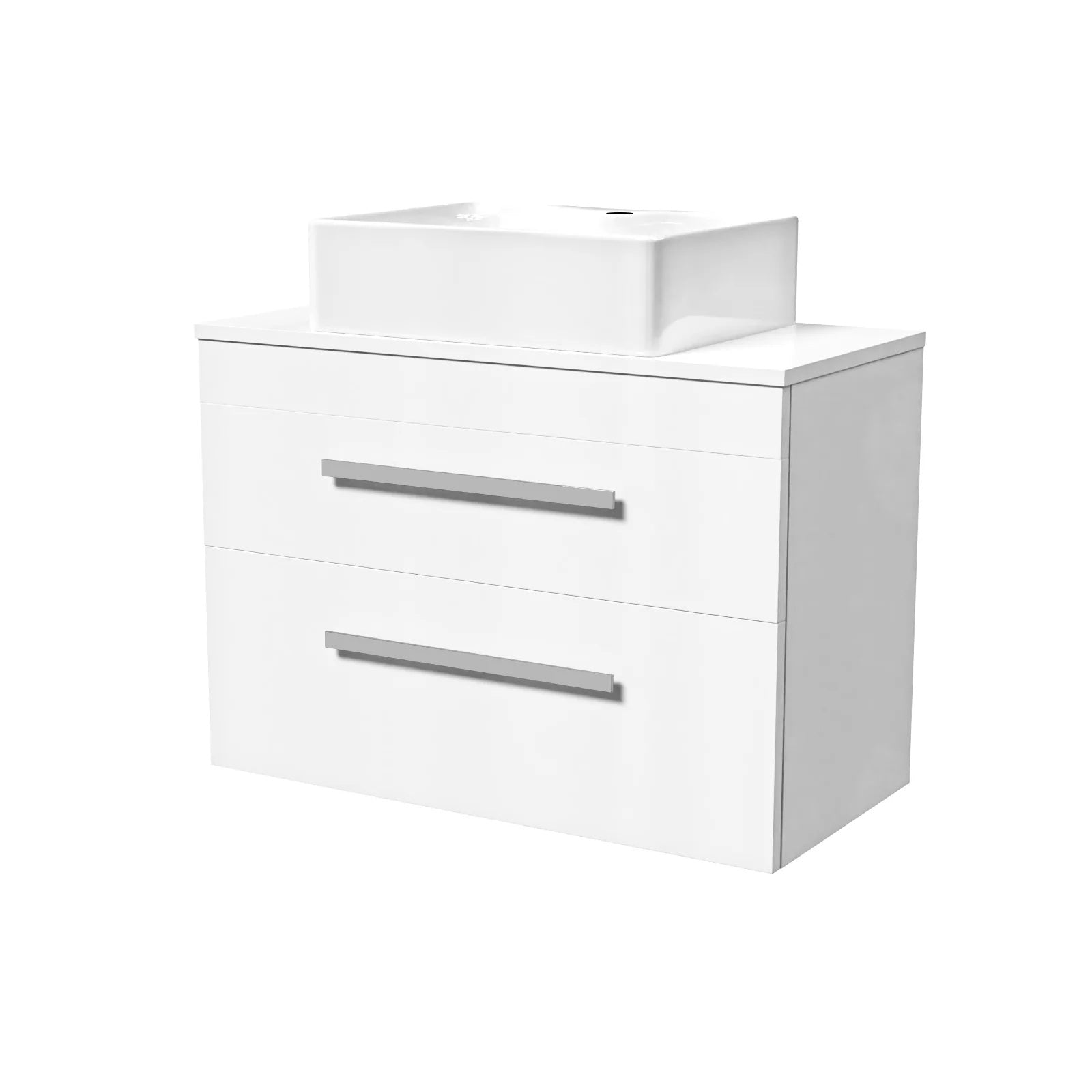 Nanuya 800mm White Wall Hung 2 Drawers with Countertop 485mm Rectangular Basin and Worktop