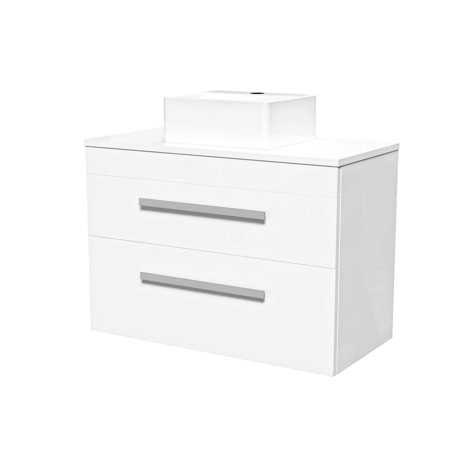 Nanuya 800mm White Wall Hung 2 Drawers with Countertop 420mm Rectangular Basin and Worktop