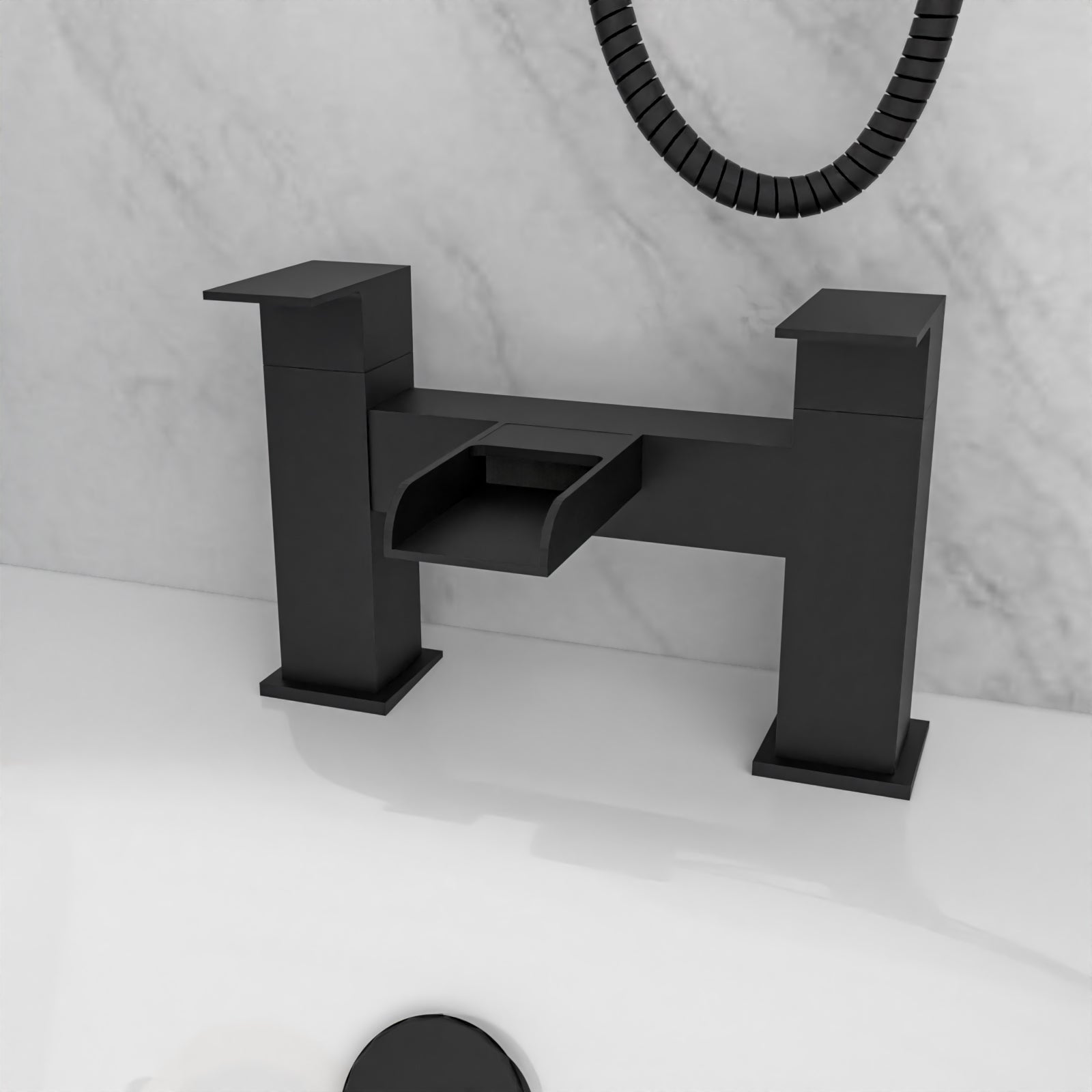 Round Toilet Vanity & Matt Black Shower Bath With Grid Bath Screen Set