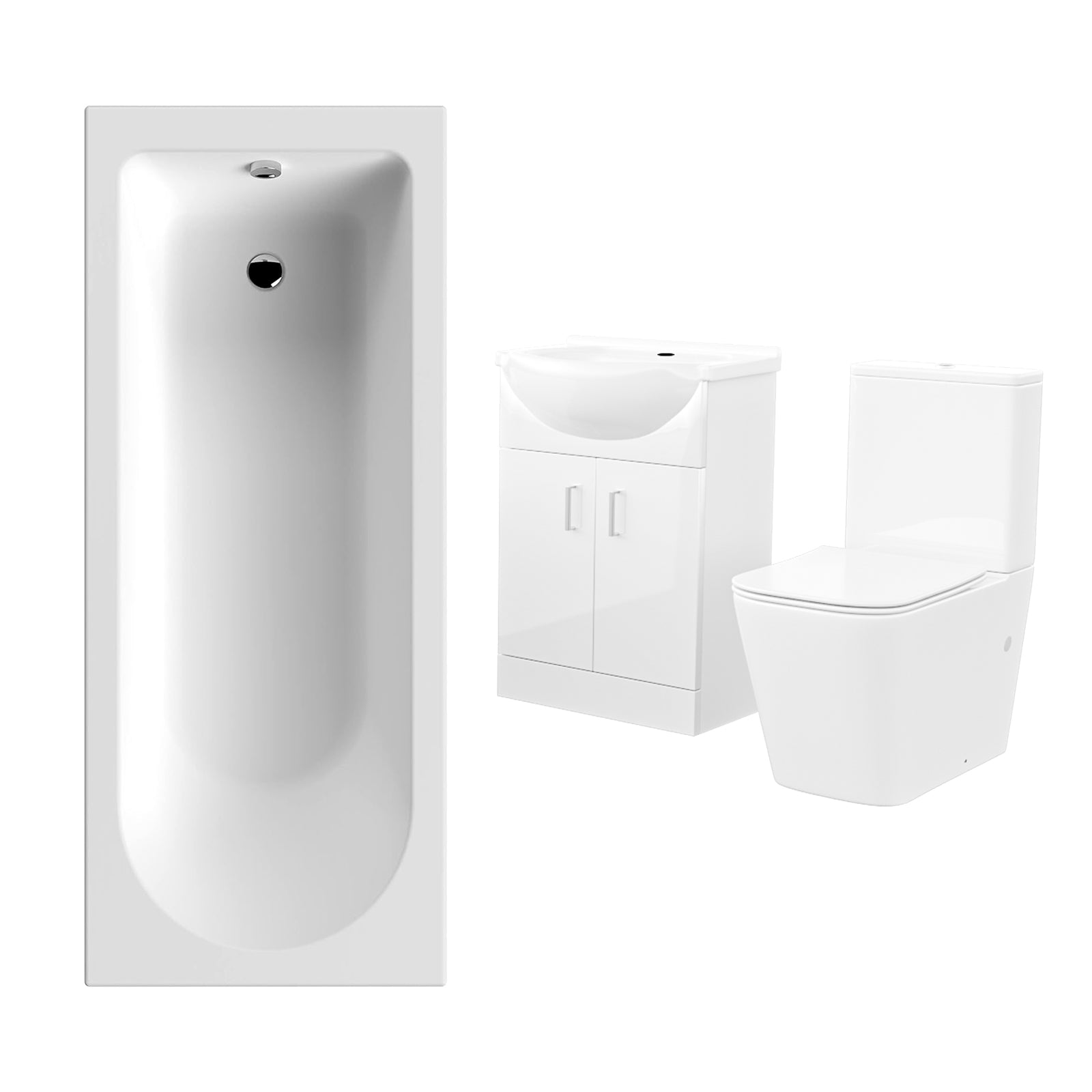 Cann White 550mm Floor Standing Basin Vanity Close Coupled Toilet and Round Bath