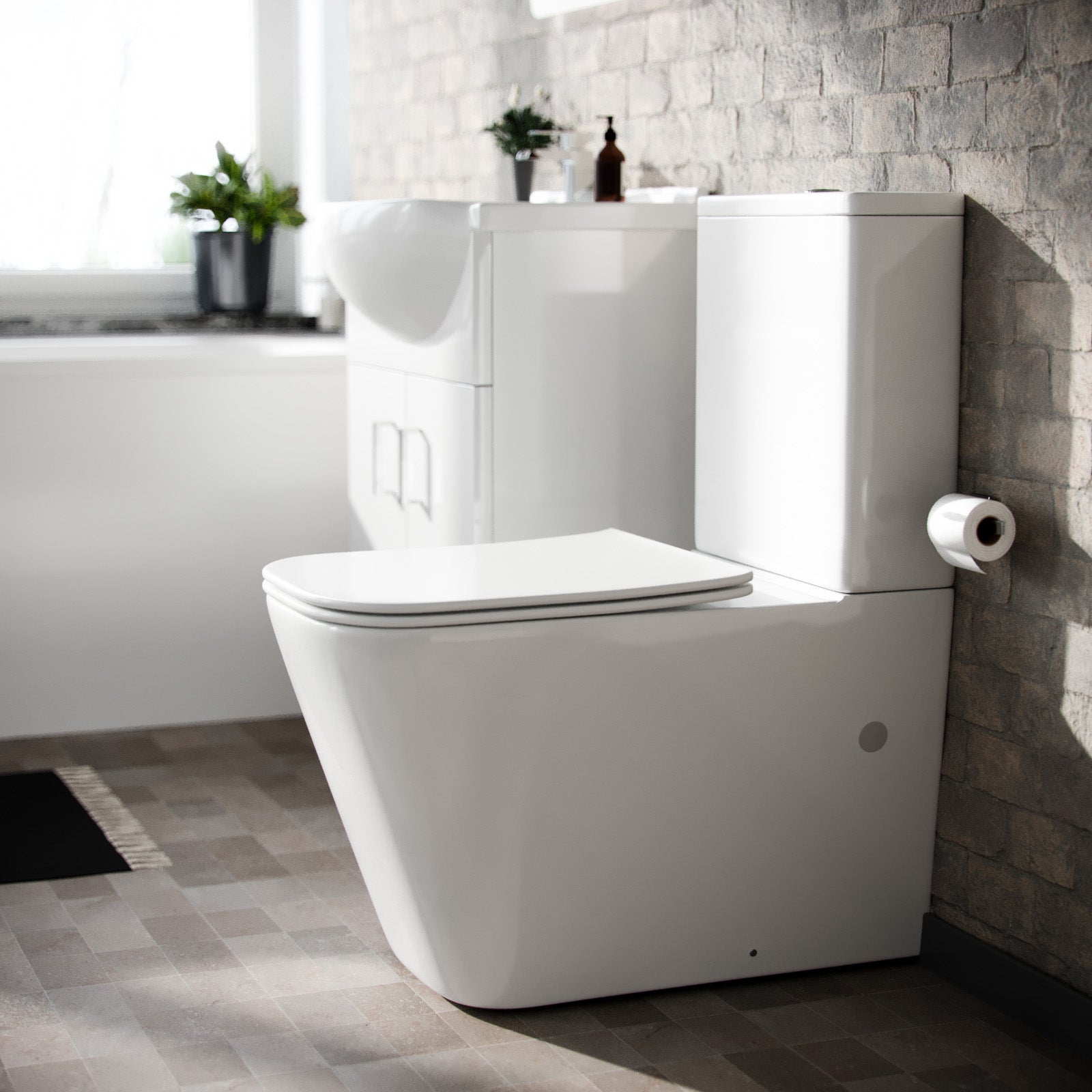 Cann White 550mm Floor Standing Basin Vanity Close Coupled Toilet and Round Bath