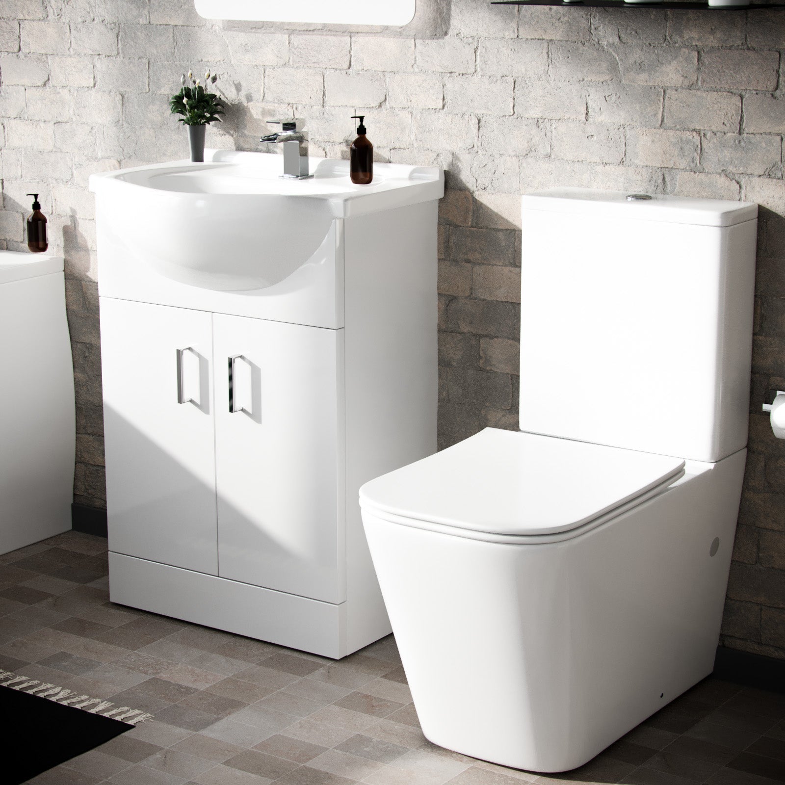 Cann White 550mm Floor Standing Basin Vanity Close Coupled Toilet and Round Bath