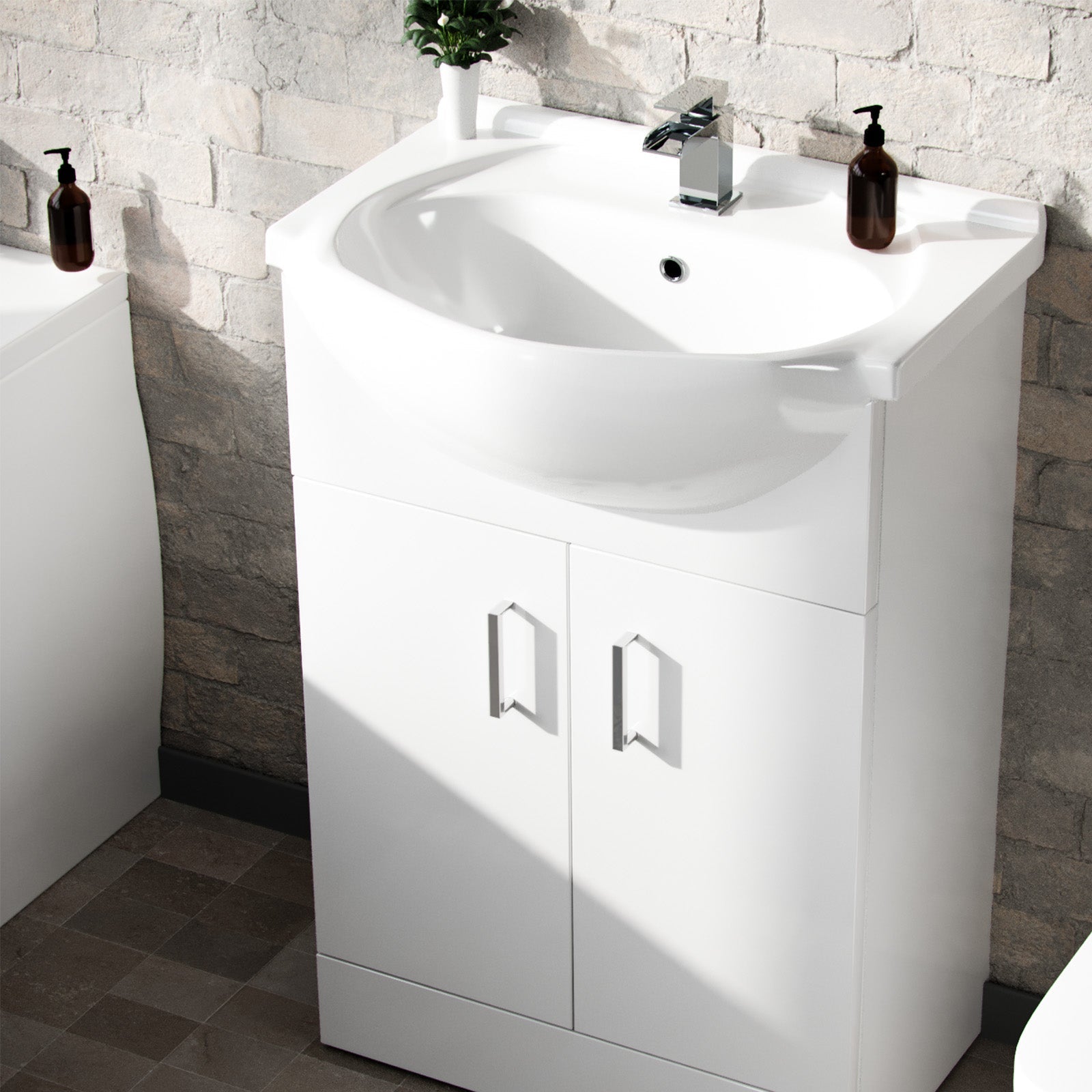 Cann White 550mm Floor Standing Basin Vanity Close Coupled Toilet and Round Bath