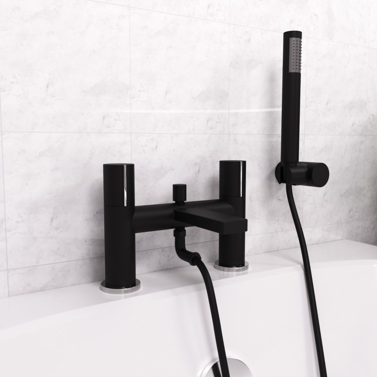Arte Deck Mounted Handleless Bath Shower Mixer Matt Black With Handset And Adjustable Holder
