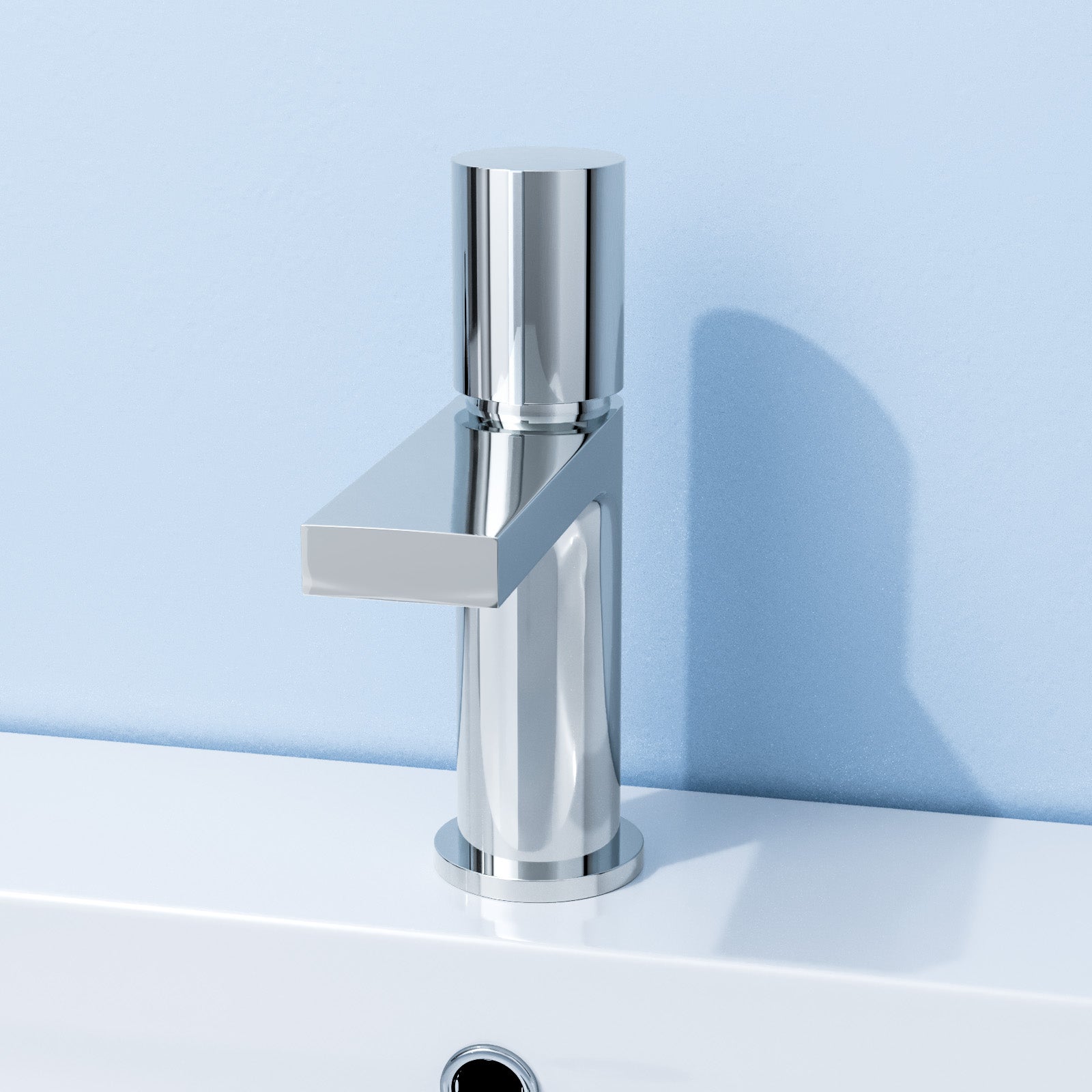 Chrome Handleless Arte Futuristic Basin Mixer Tap Deck Mounted Brass Core