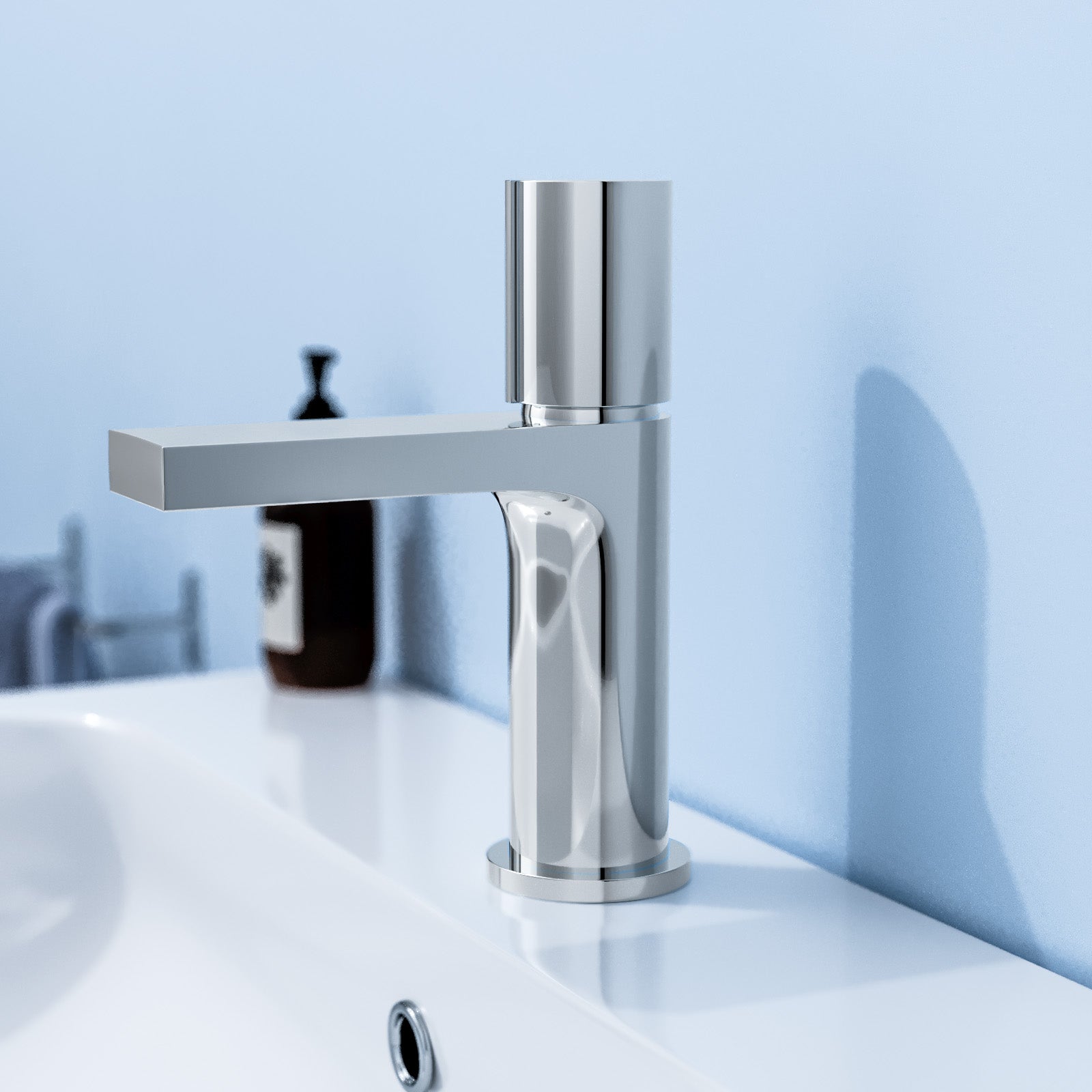 Chrome Handleless Arte Futuristic Basin Mixer Tap Deck Mounted Brass Core