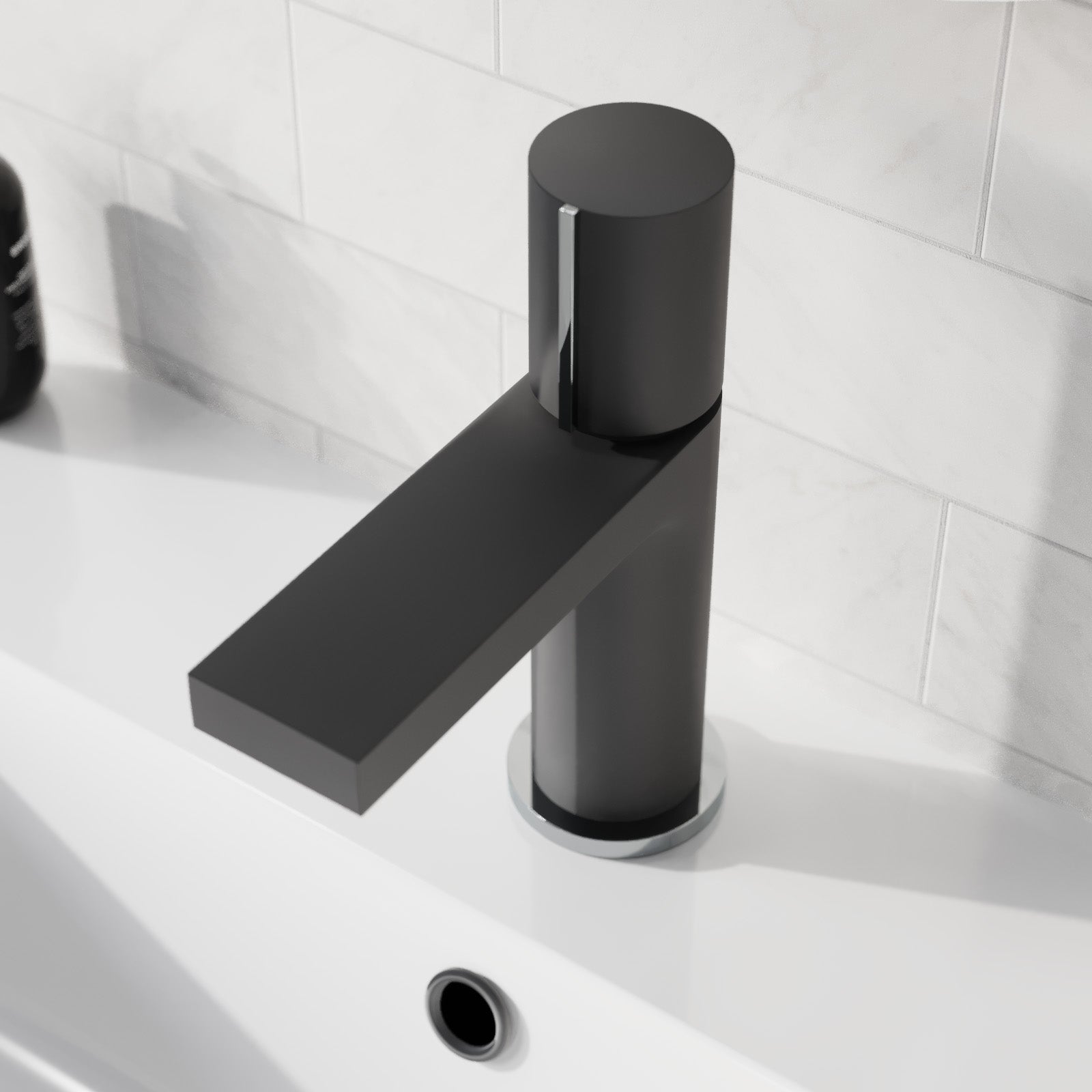 Arte Matt Black Handleless Futuristic Basin Mixer Tap Deck Mounted Brass Core