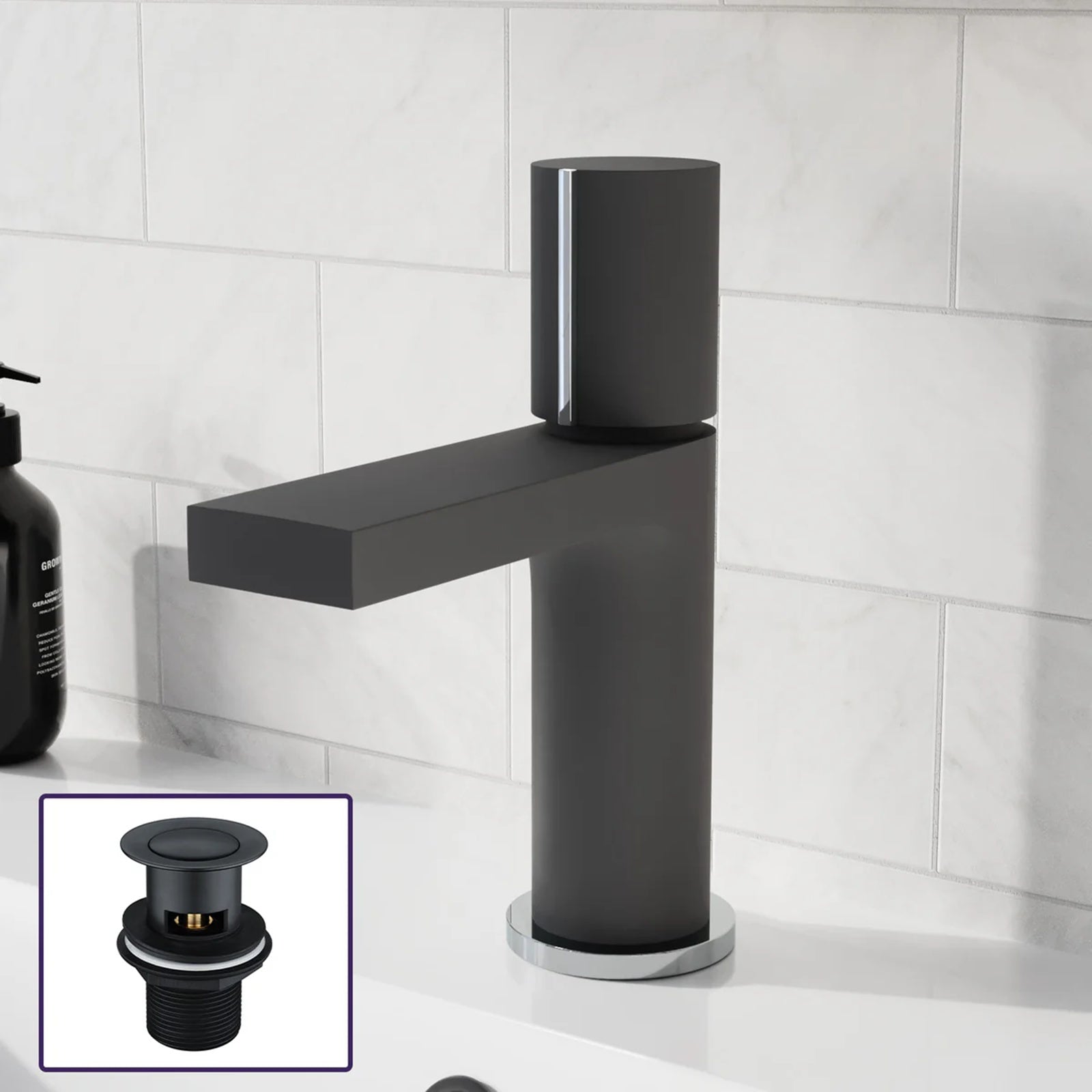 Basin Mono Mixer Matte Black & Slotted Basin Waste