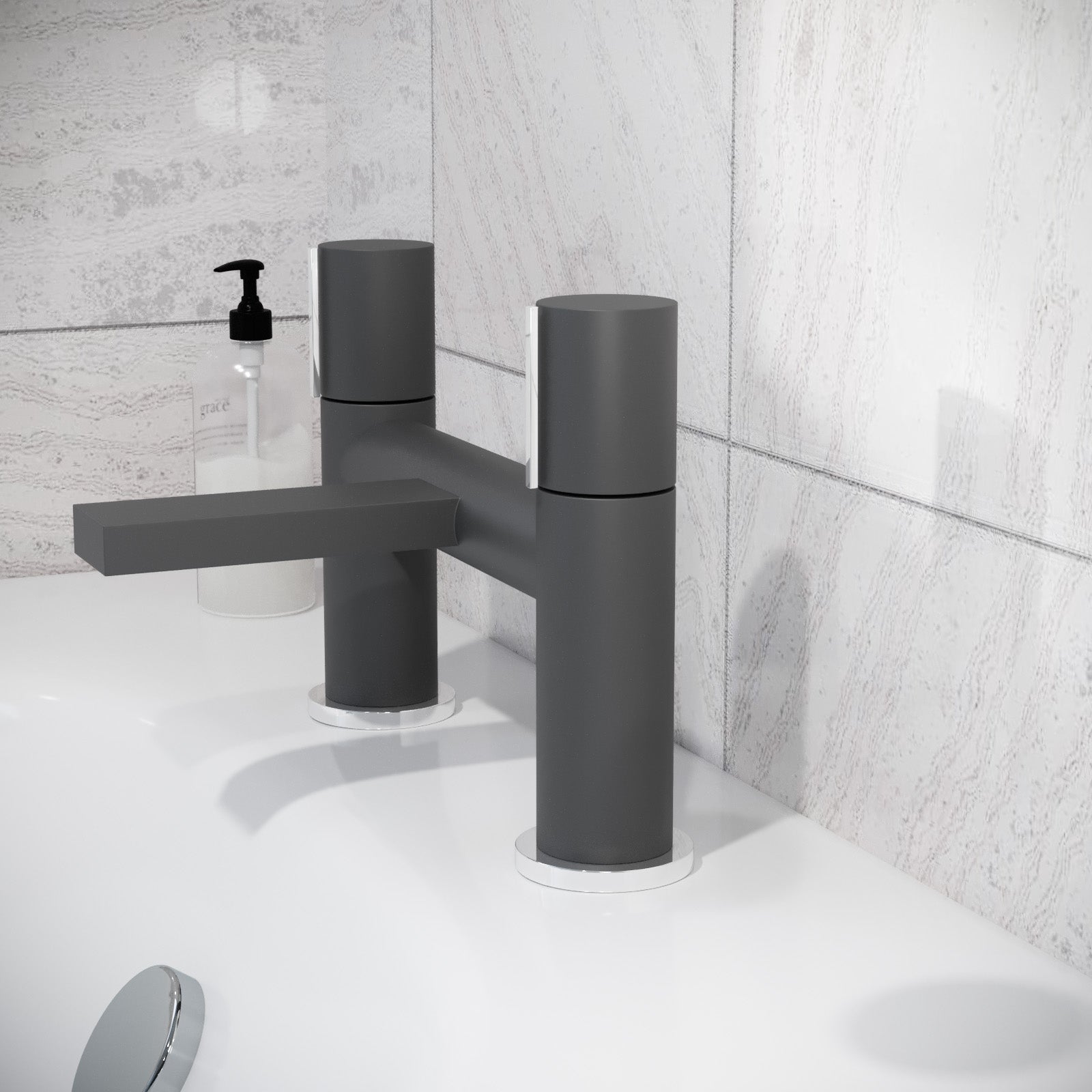 Arte Handleless Futuristic Matt Black Bath Filler Tap Deck Mounted Brass