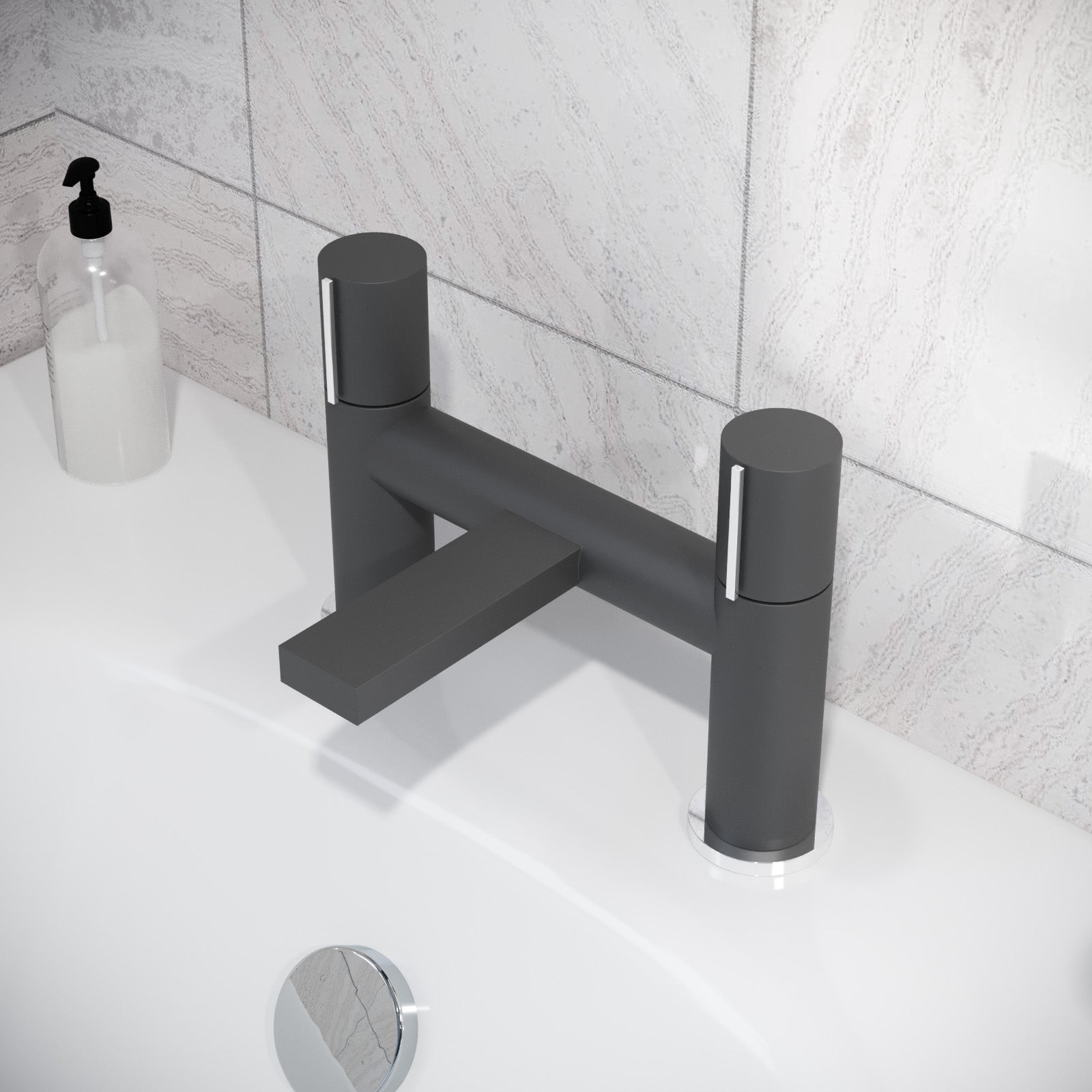 Arte Handleless Futuristic Matt Black Bath Filler Tap Deck Mounted Brass